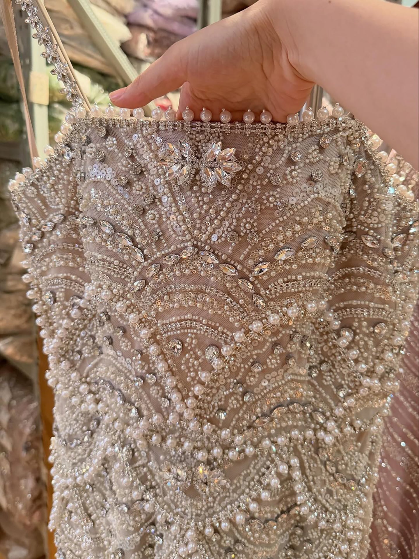 Luxury Nude Pearls Beaded Mermaid Evening Dress LA73395B - SERENE HILL
