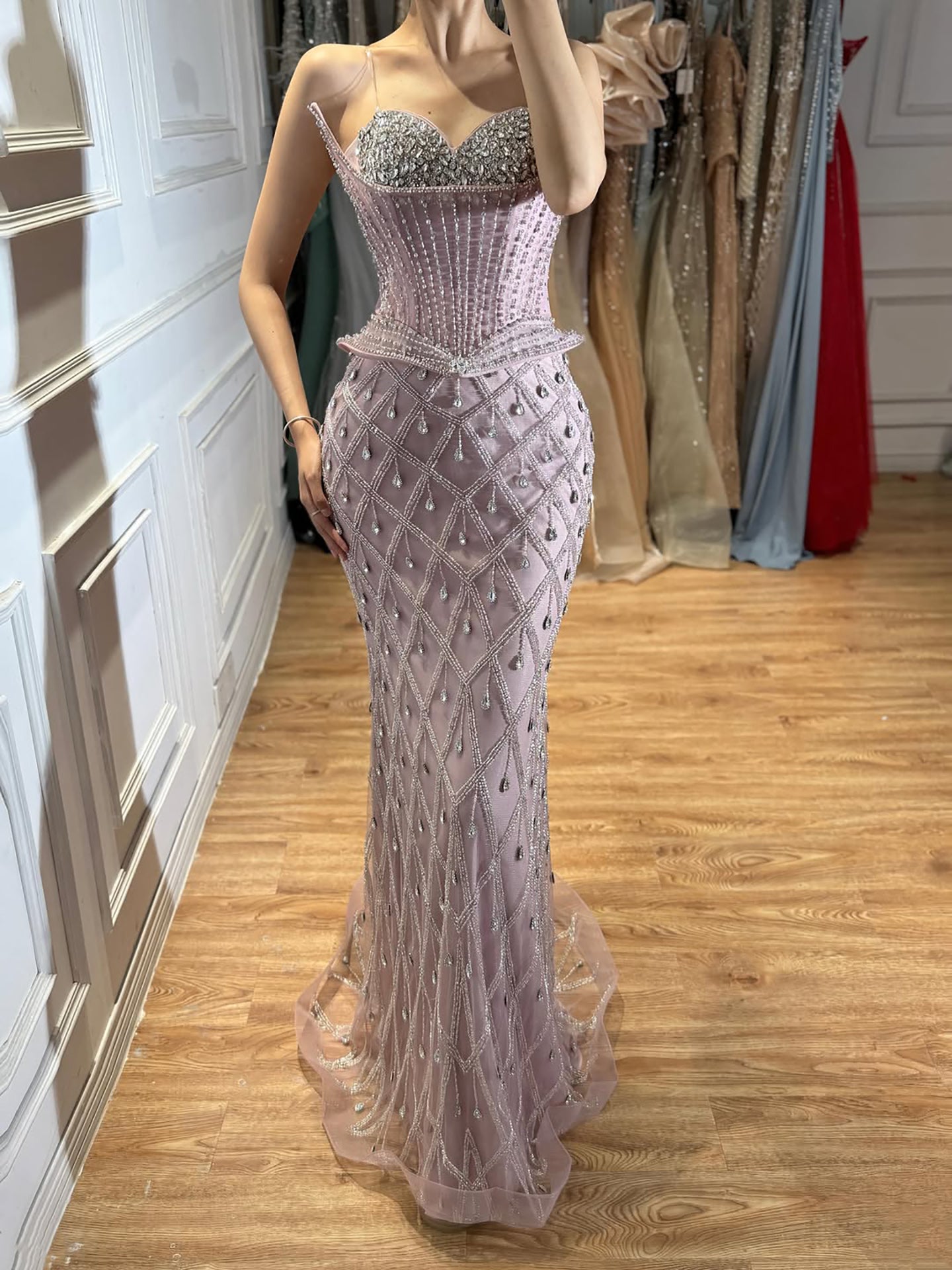 Luxury Nude Crystal Beaded Corset Mermaid Evening Dress LA73400 SERENE HILL
