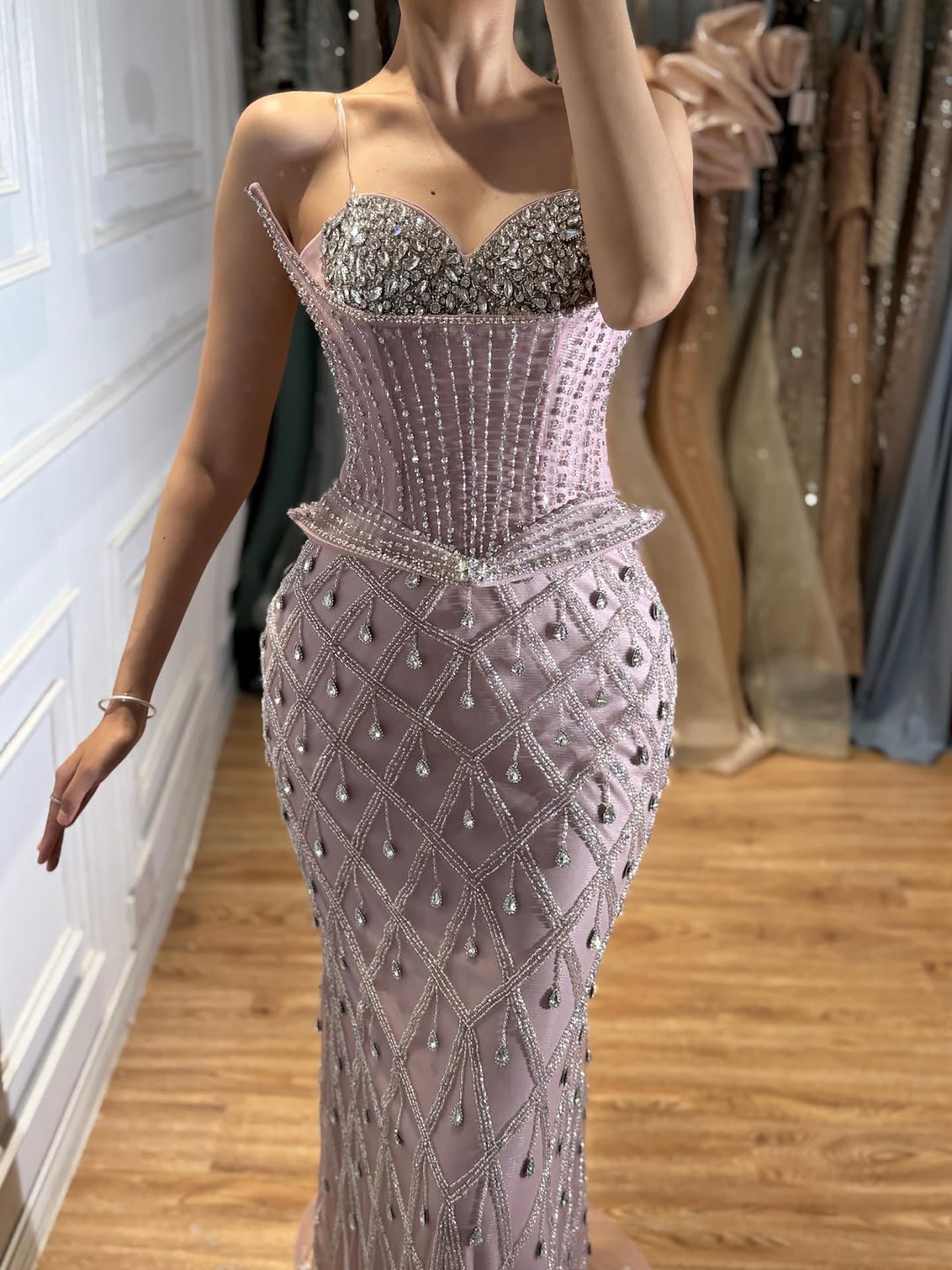 Luxury Nude Crystal Beaded Corset Mermaid Evening Dress LA73400 SERENE HILL