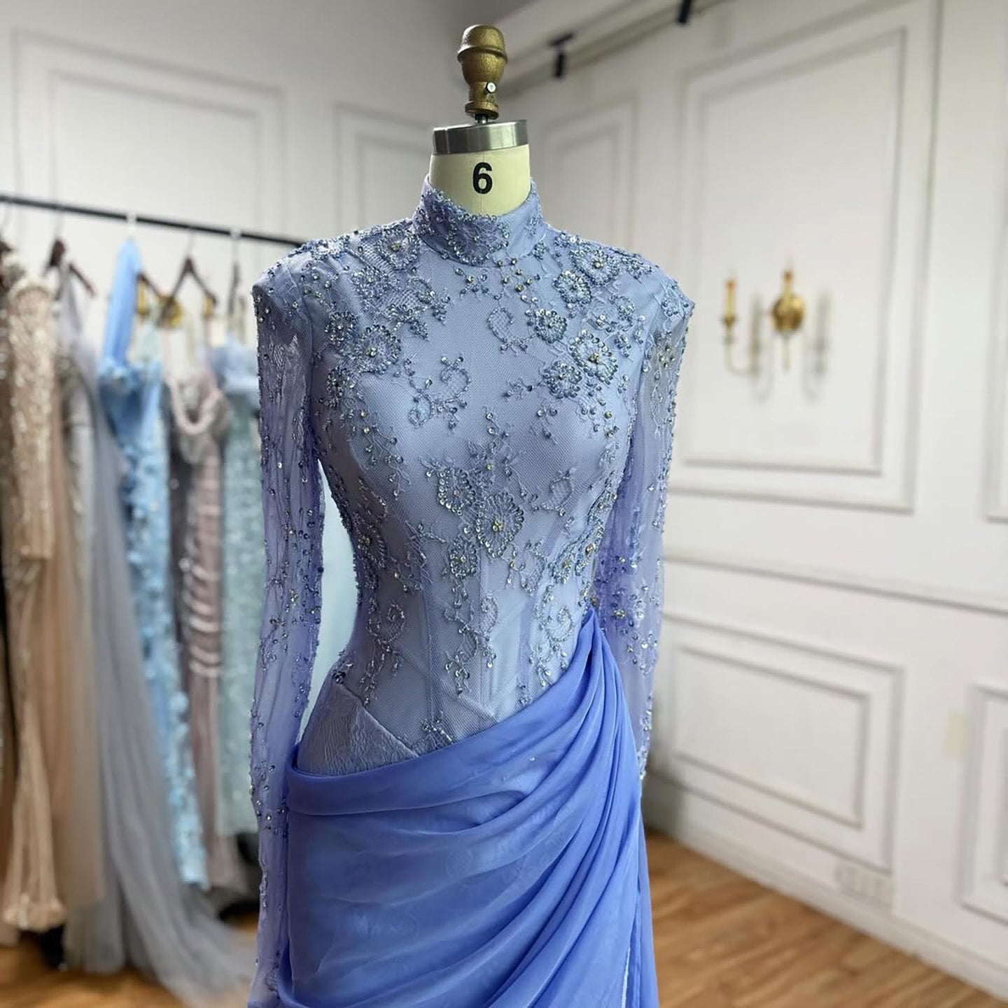 Luxury Lilac High Neck Beaded Mermaid Evening Dress LA73407 - SERENE HILL