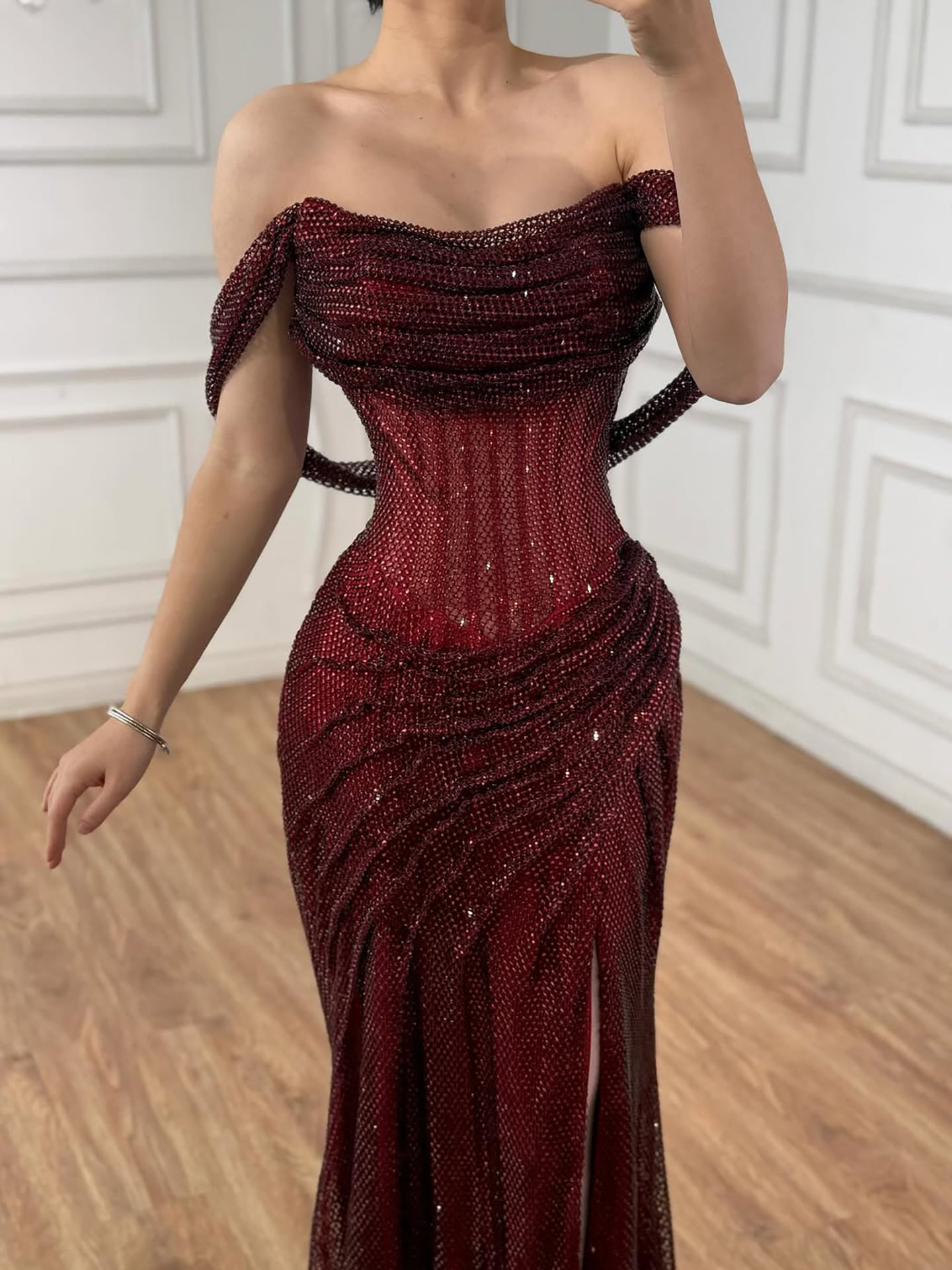 Luxury Silver Diamond Corset Off Shoulder Mermaid Evening Dress LA73410 - SERENE HILL
