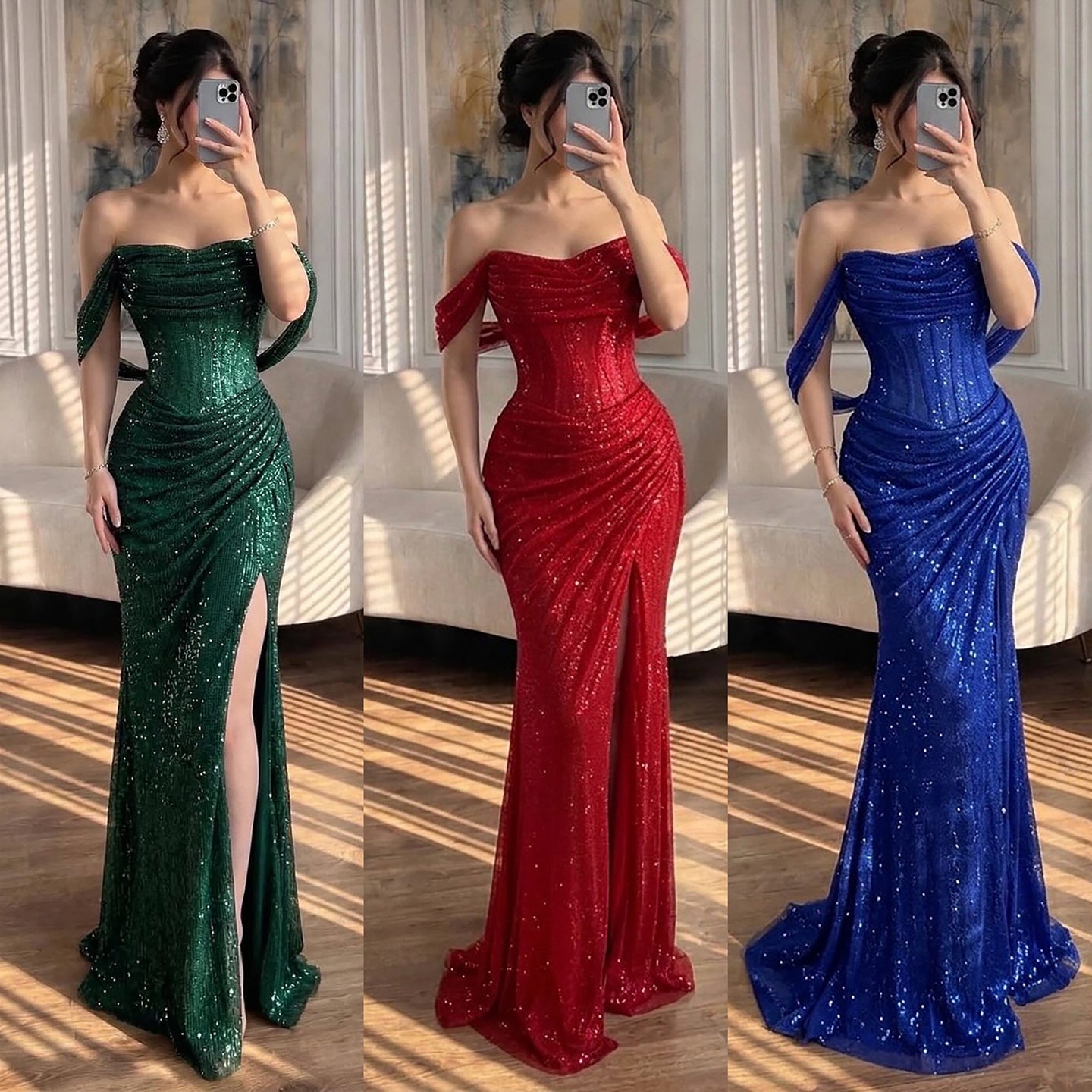Luxury Green Off Shoulder Corset Mermaid Evening Dress LA73410C SERENE HILL