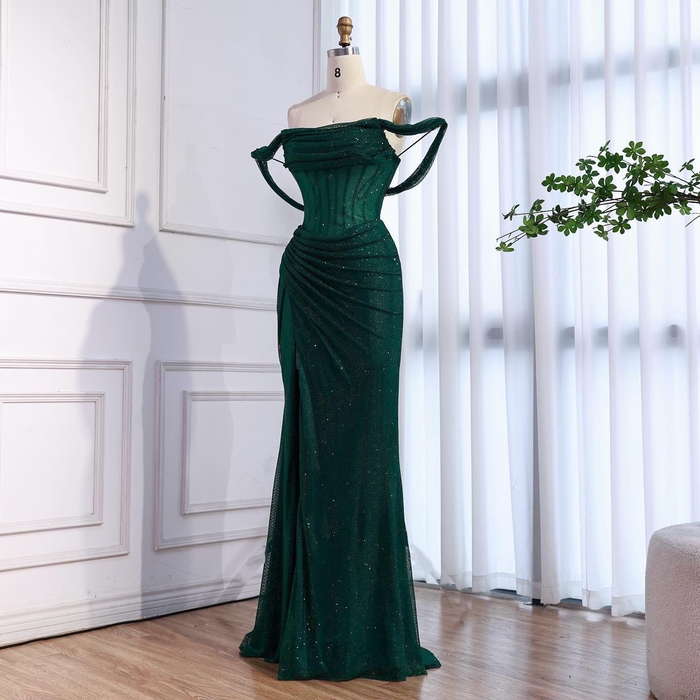 Luxury Green Off Shoulder Corset Mermaid Evening Dress LA73410C - SERENE HILL