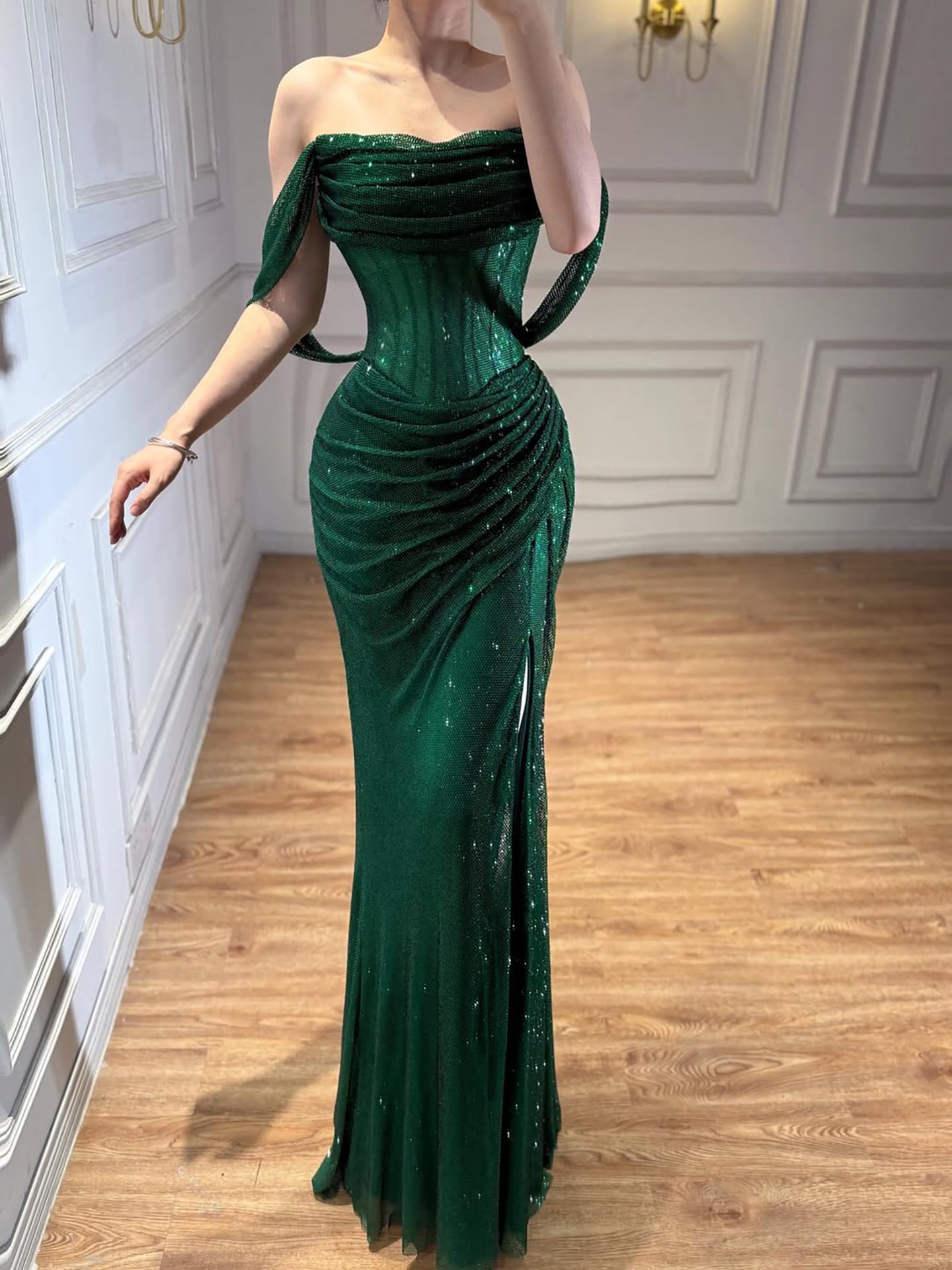 Luxury Green Off Shoulder Corset Mermaid Evening Dress LA73410C - SERENE HILL