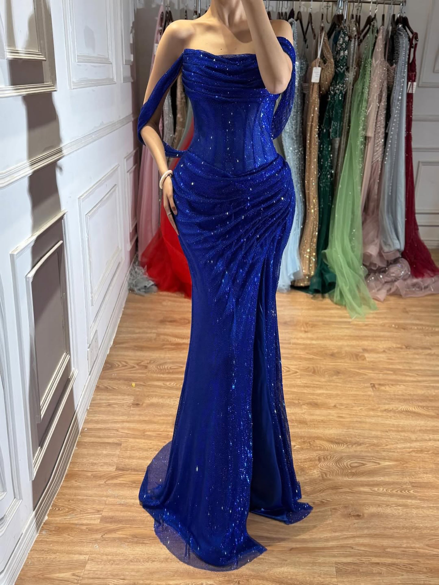 Luxury Green Off Shoulder Corset Mermaid Evening Dress LA73410C SERENE HILL