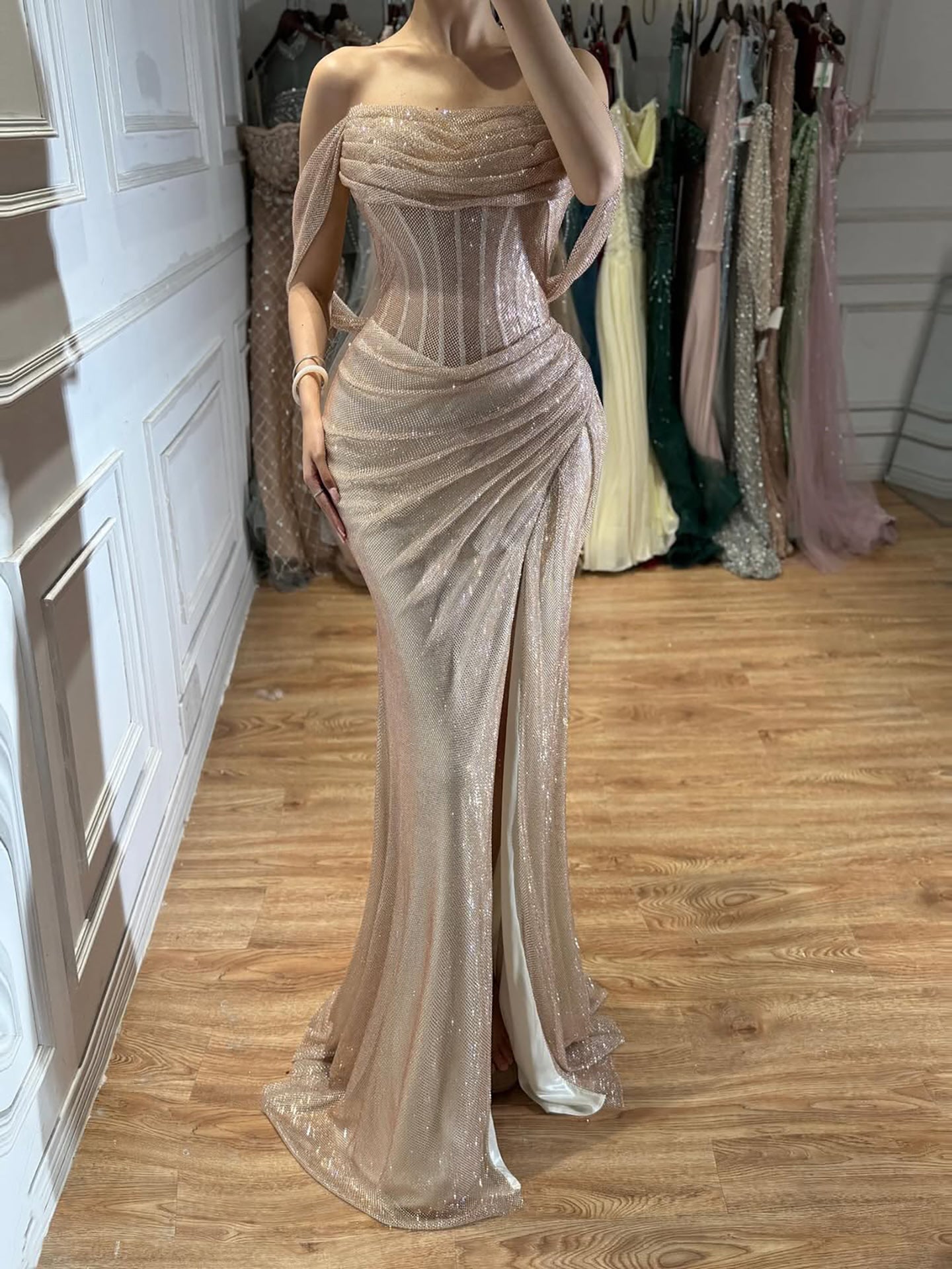 Luxury Green Off Shoulder Corset Mermaid Evening Dress LA73410C SERENE HILL