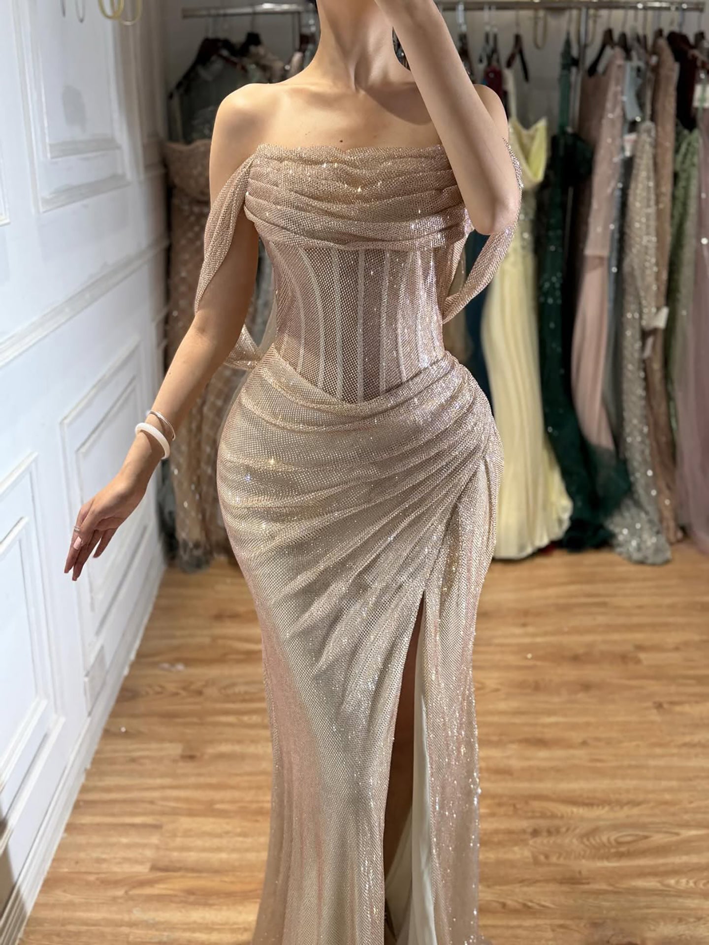 Luxury Green Off Shoulder Corset Mermaid Evening Dress LA73410C SERENE HILL