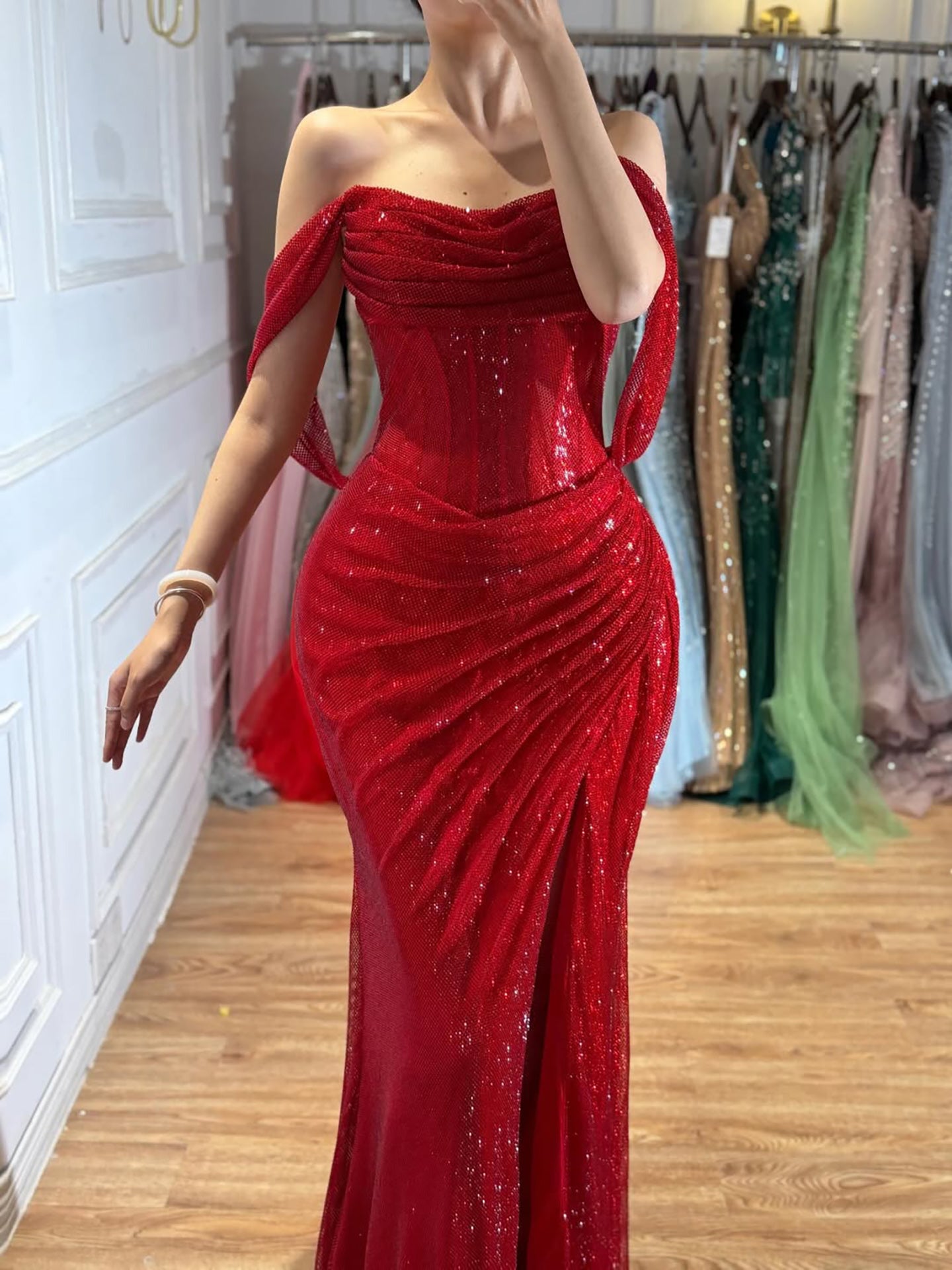 Luxury Green Off Shoulder Corset Mermaid Evening Dress LA73410C SERENE HILL