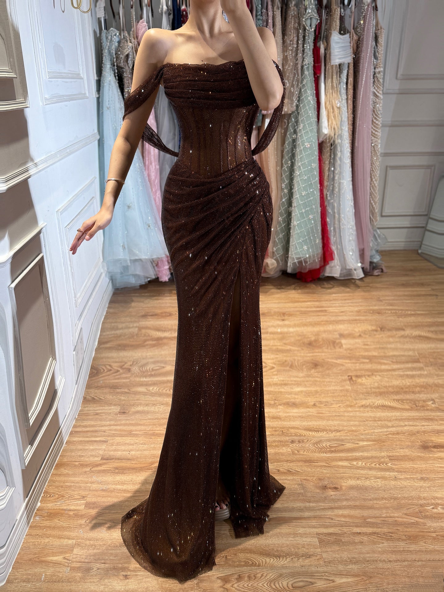 Luxury Green Off Shoulder Corset Mermaid Evening Dress LA73410C SERENE HILL
