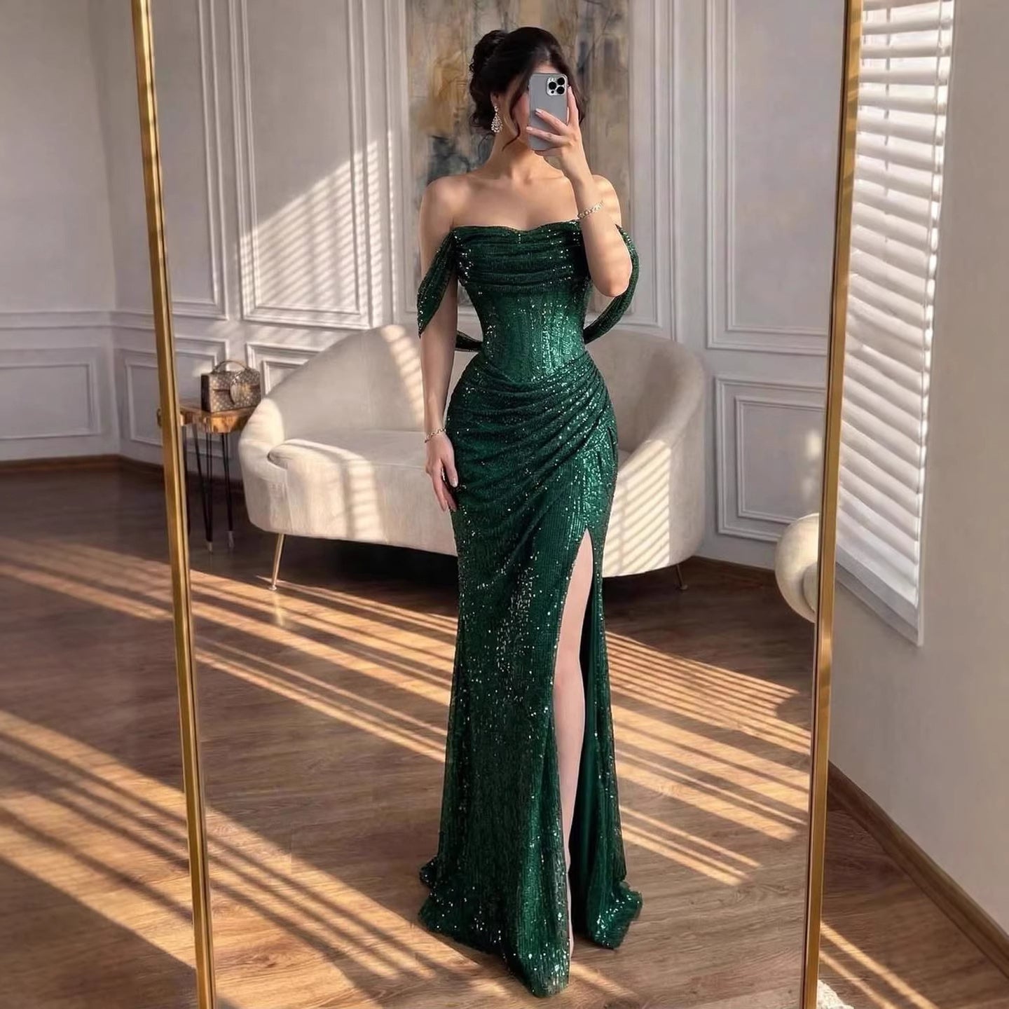 Luxury Green Off Shoulder Corset Mermaid Evening Dress LA73410C - SERENE HILL