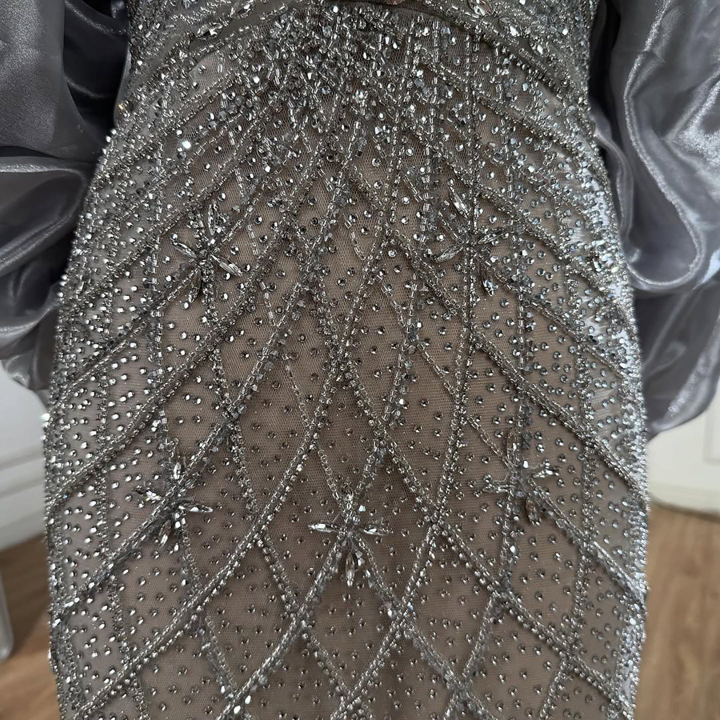 Serene Hill Beaded Gray Diamond Evening Dress With Cape LA73411 - SERENE HILL