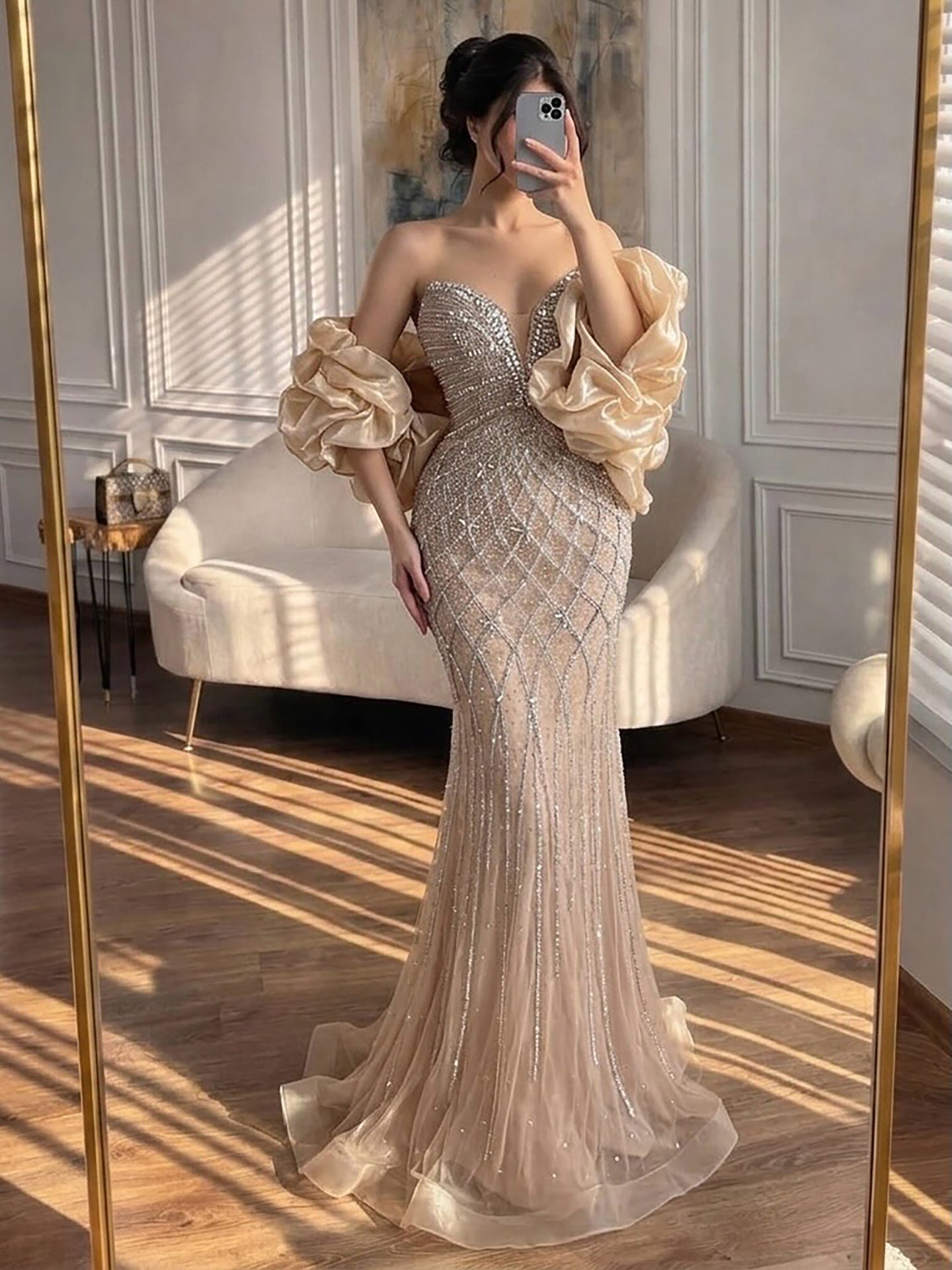 Serene Hill Beaded Gray Diamond Evening Dress With Cape LA73411 SERENE HILL