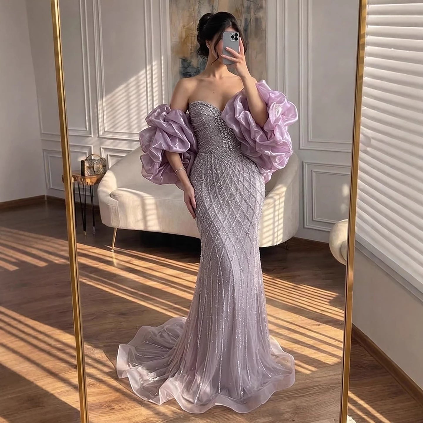 Serene Hill Beaded Gray Diamond Evening Dress With Cape LA73411 SERENE HILL Serene Hill Beaded Gray Diamond Evening Dress With Cape LA73411 SERENE HILL