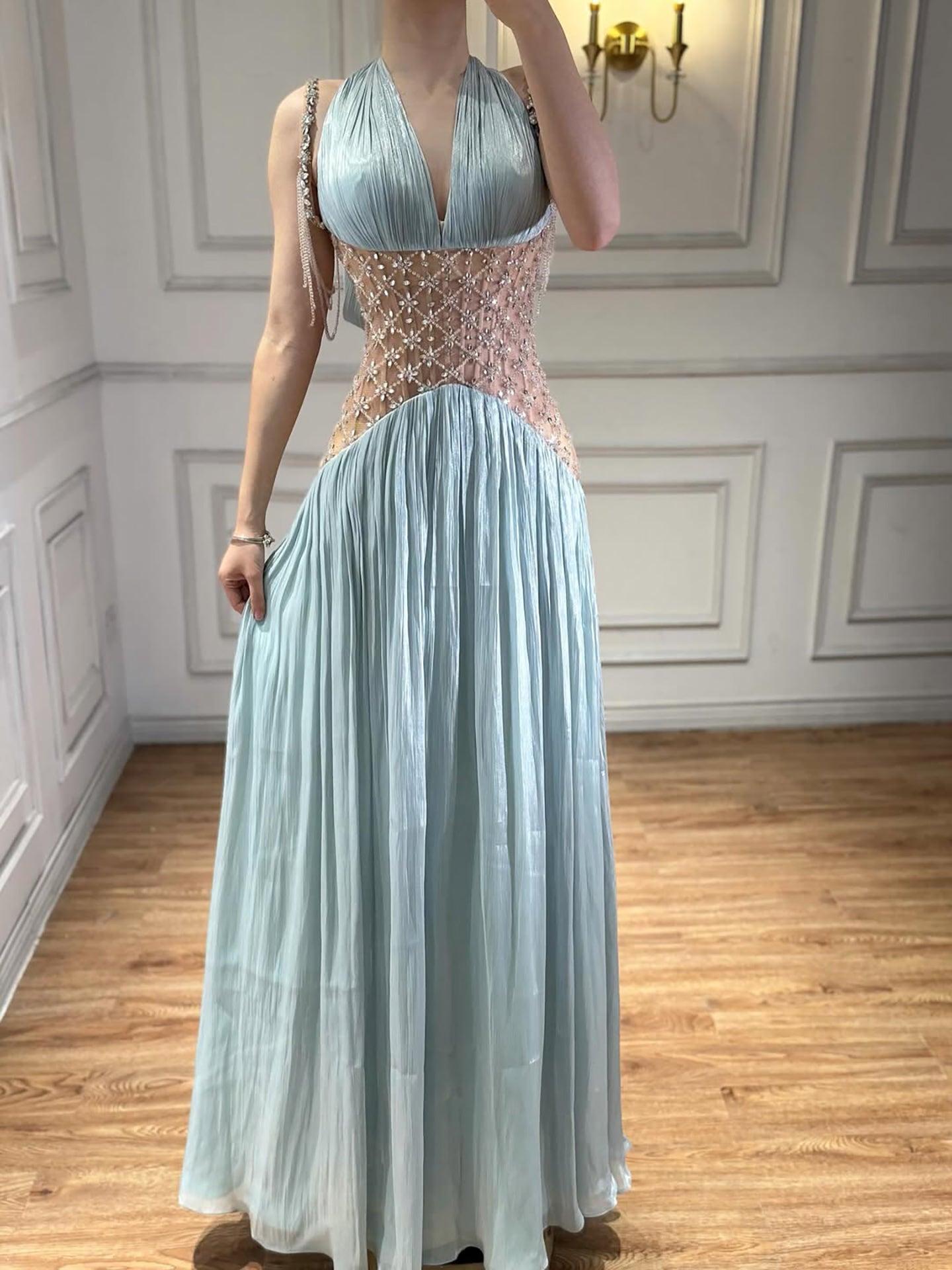 Luxury Turquoise Crystal Beaded A-Line Evening Dress LA73421 - SERENE HILL