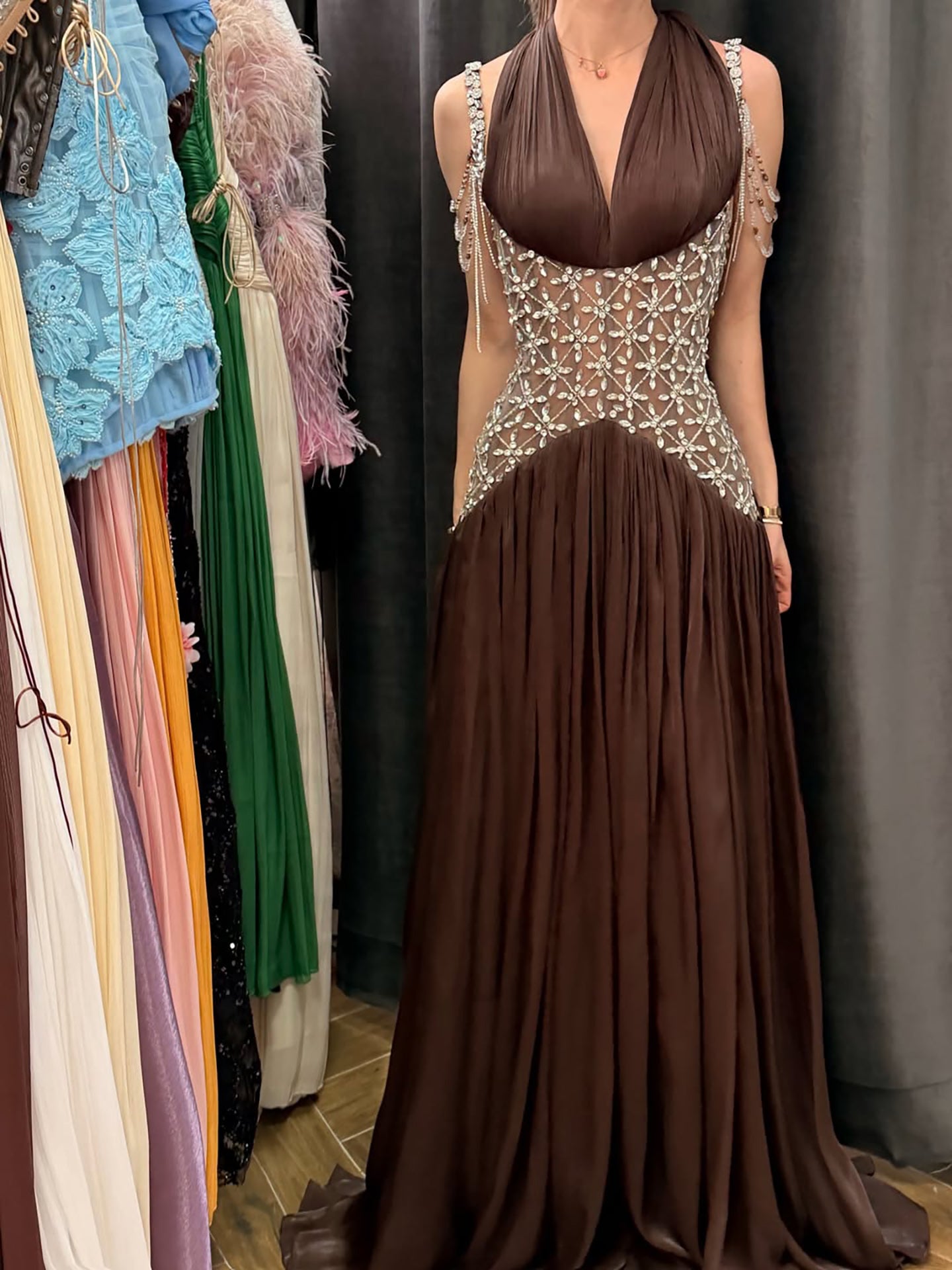 Luxury Turquoise Crystal Beaded A-Line Evening Dress LA73421 SERENE HILL