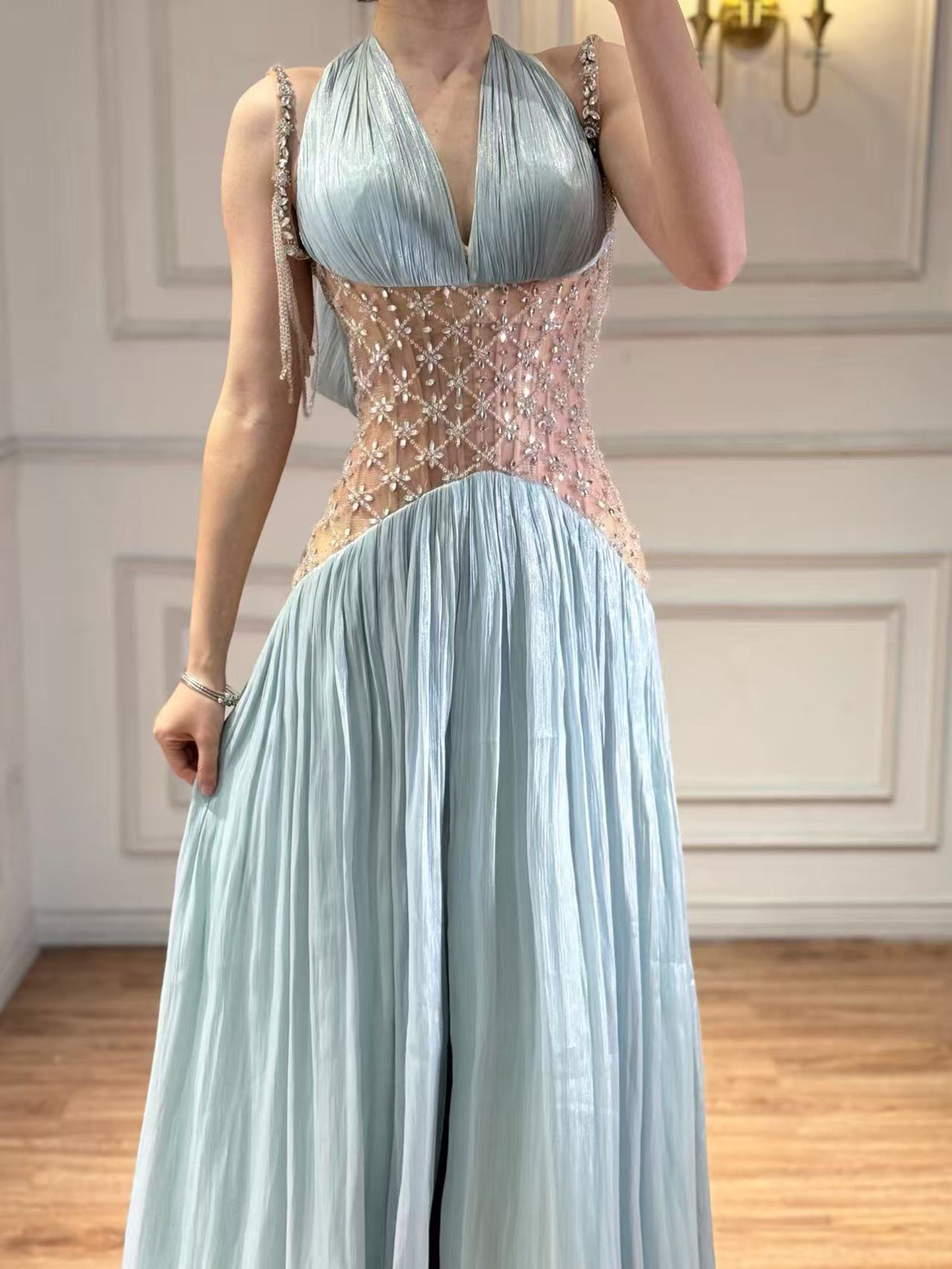 Luxury Turquoise Crystal Beaded A-Line Evening Dress LA73421 - SERENE HILL