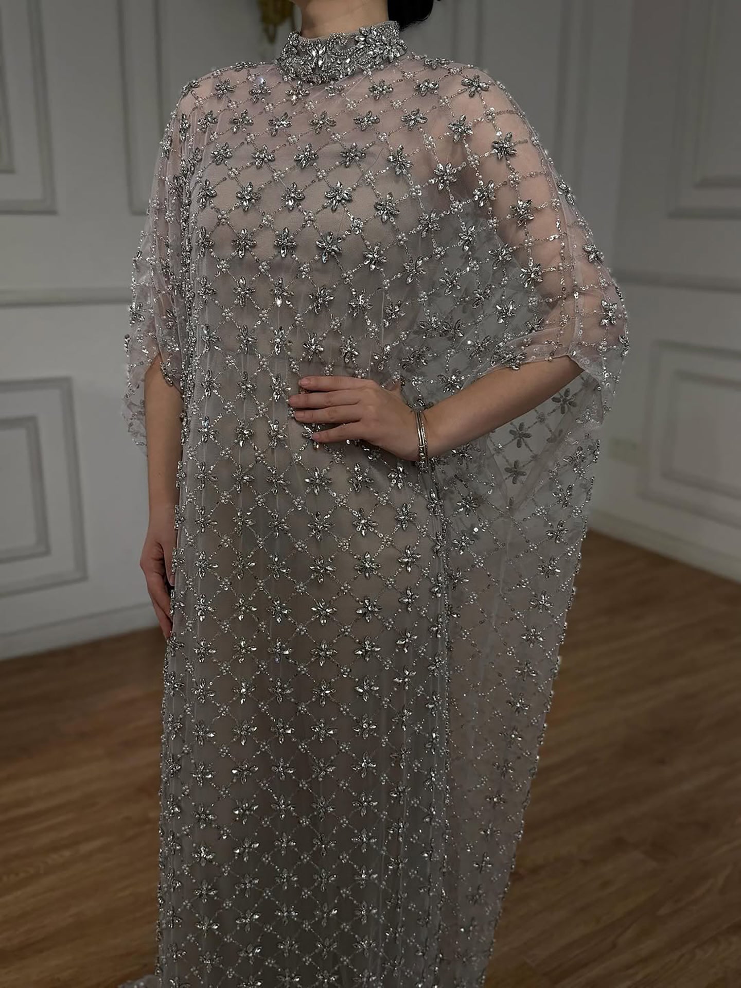 Serene Hill Grey Nude Jasmiko Diamond Beaded Evening Dress LA73428 - SERENE HILL
