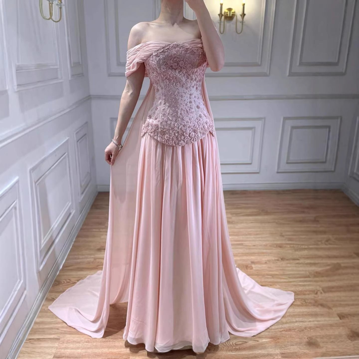 Luxury Pink A-Line Beaded Evening Dress LA73438 Pink / 12