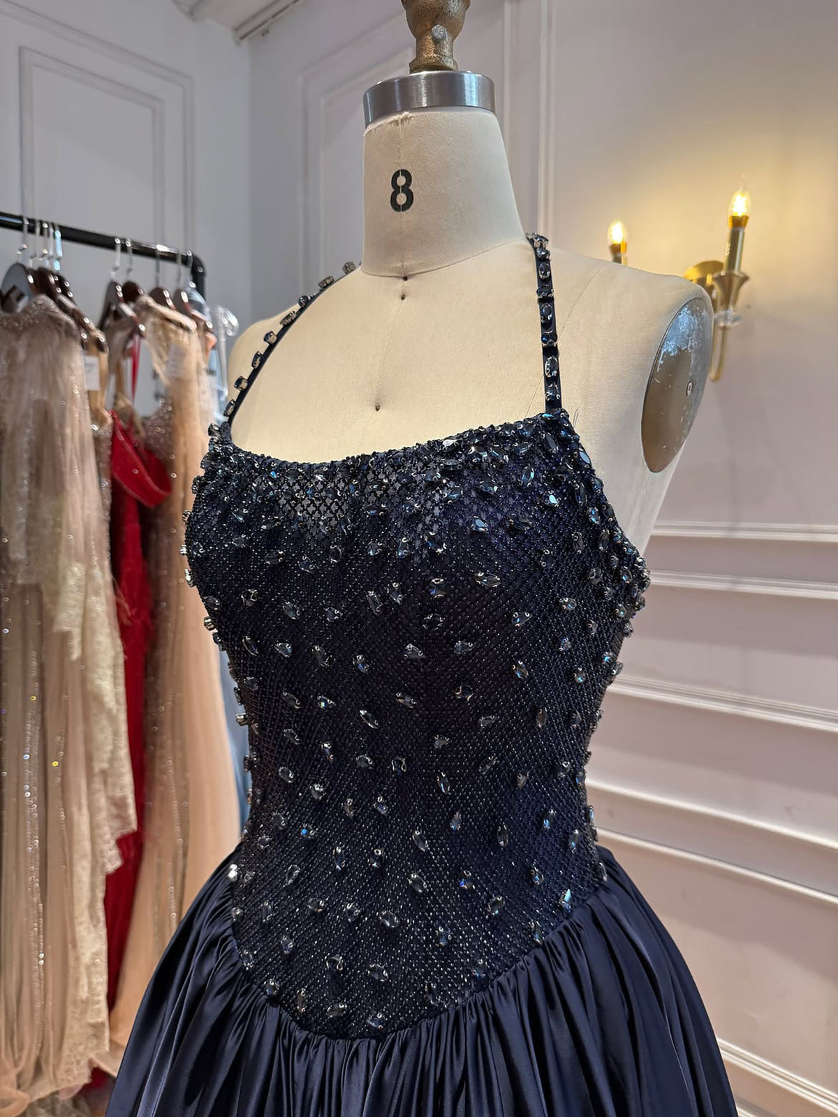 Luxury Gold Diamond Halter Evening Dress Ball Gown LA73441