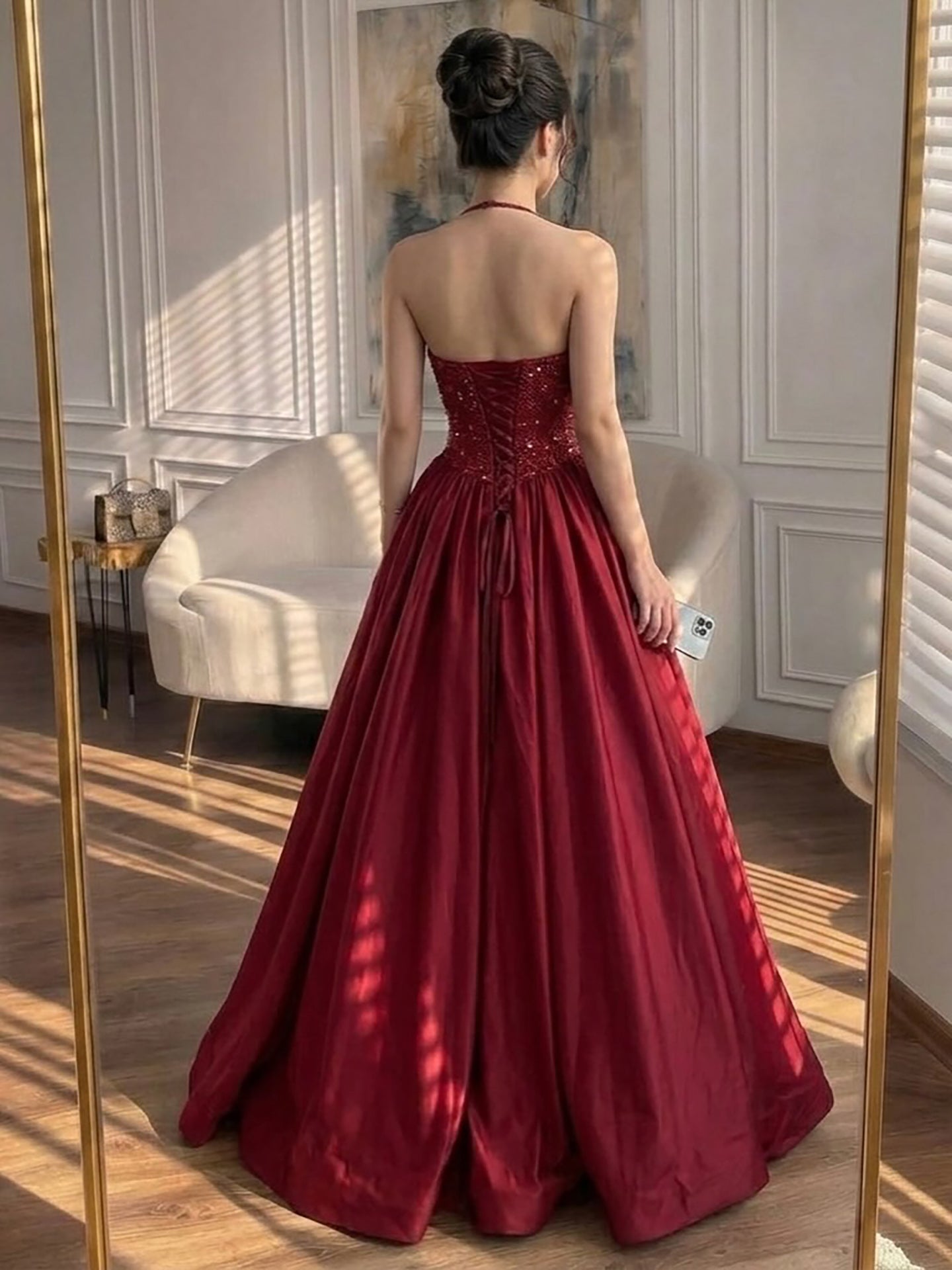 Luxury Gold Diamond Halter Evening Dress Ball Gown LA73441 SERENE HILL
