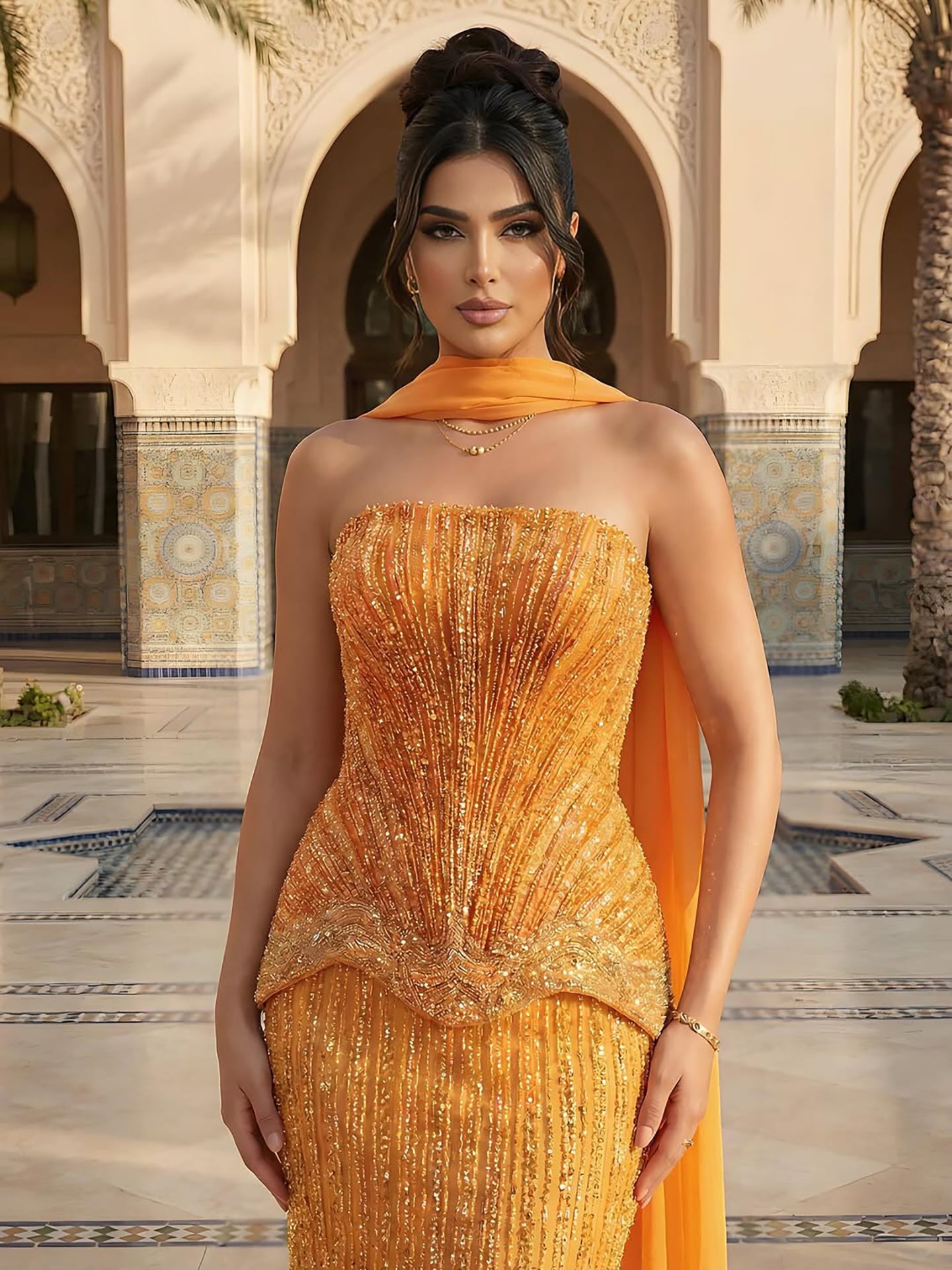 Serene Hill Arabic Orange Two Pieces Corset Evening Dress LA73444 - SERENE HILL