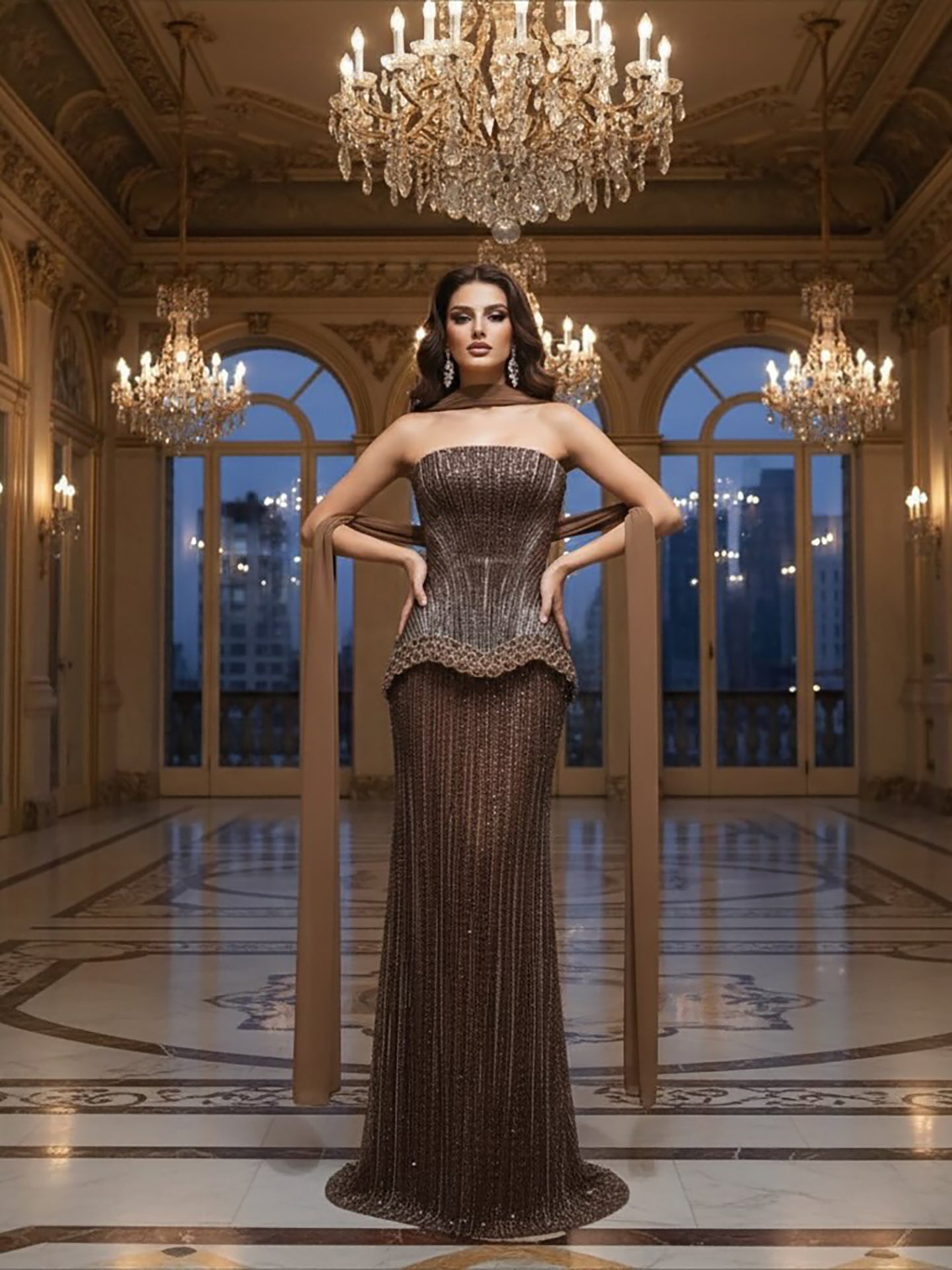 Serene Hill Arabic Orange Two Pieces Corset Evening Dress LA73444 - SERENE HILL
