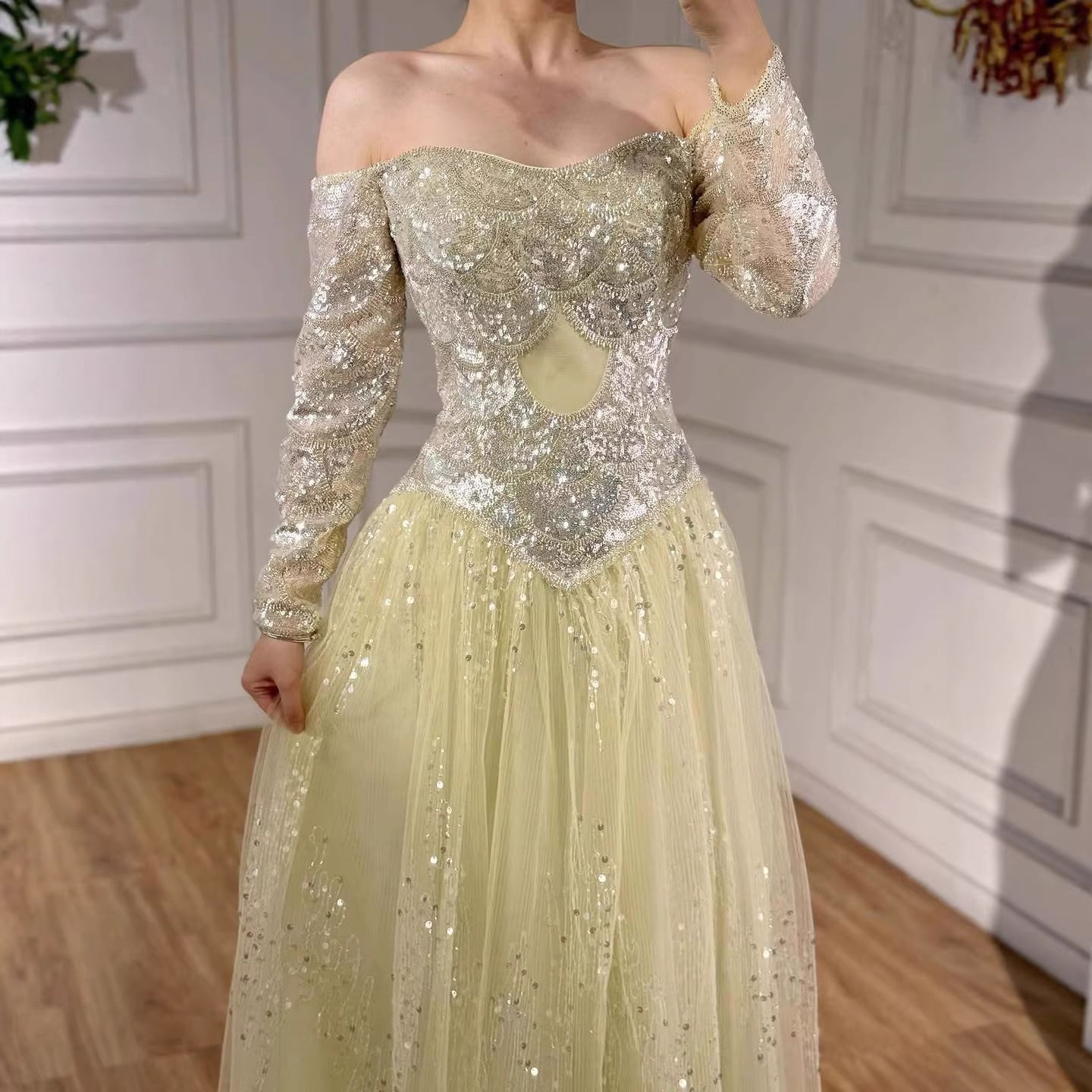 Luxury Dreamy Beige Corset A-Line Evening Dress LA73448