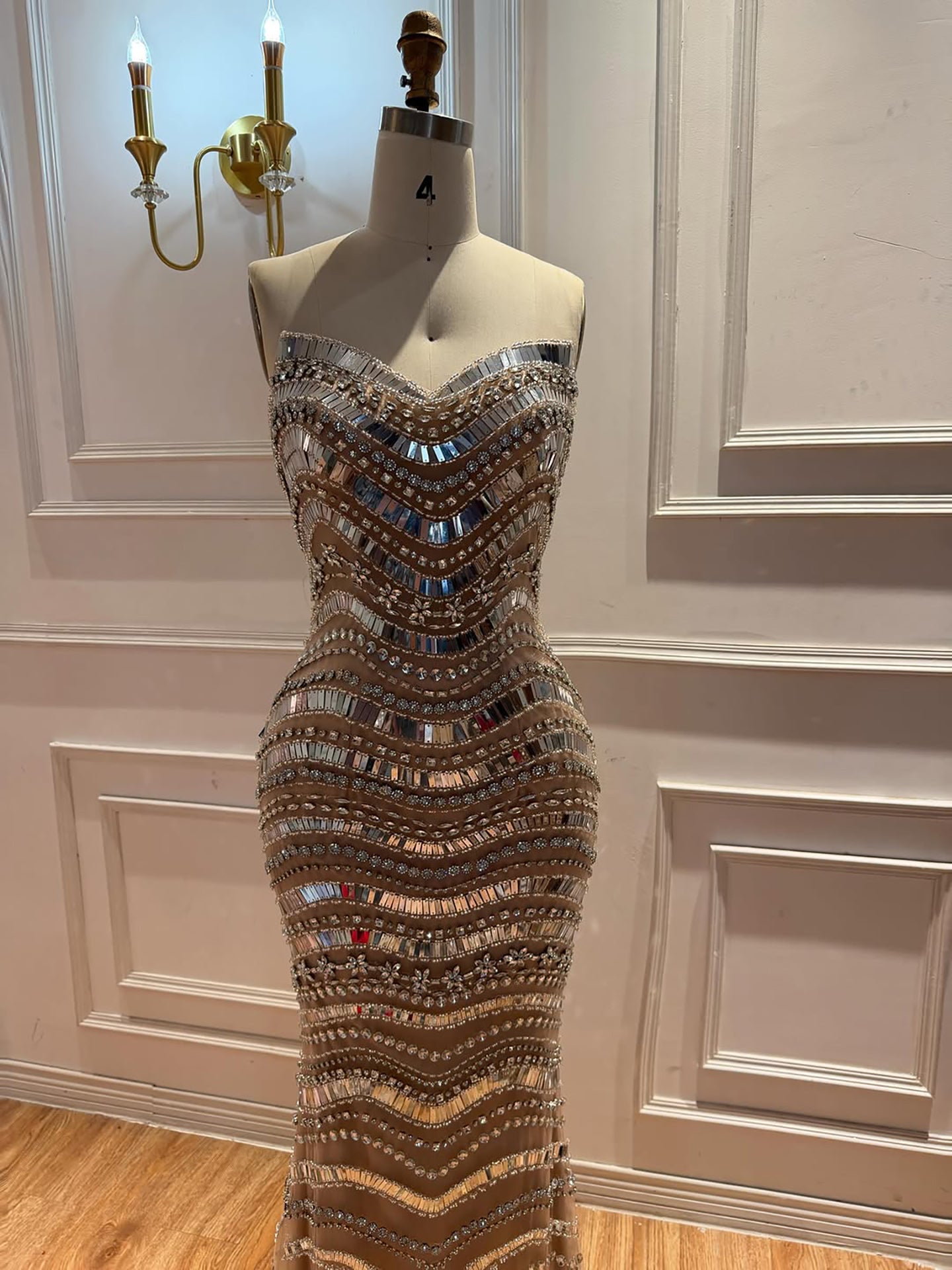 Luxury Silver Nude Beaded Mermaid Evening Dress LA73449 SERENE HILL
