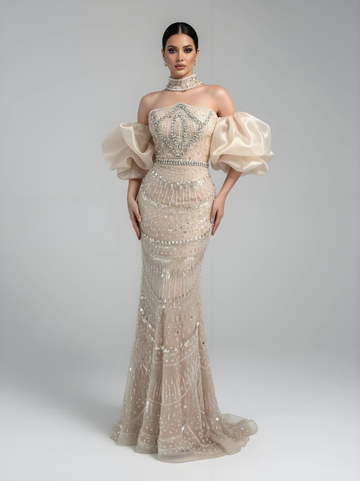 Luxury Arabic Lilac Mermaid Beaded Evening Dress LA73450 - SERENE HILL