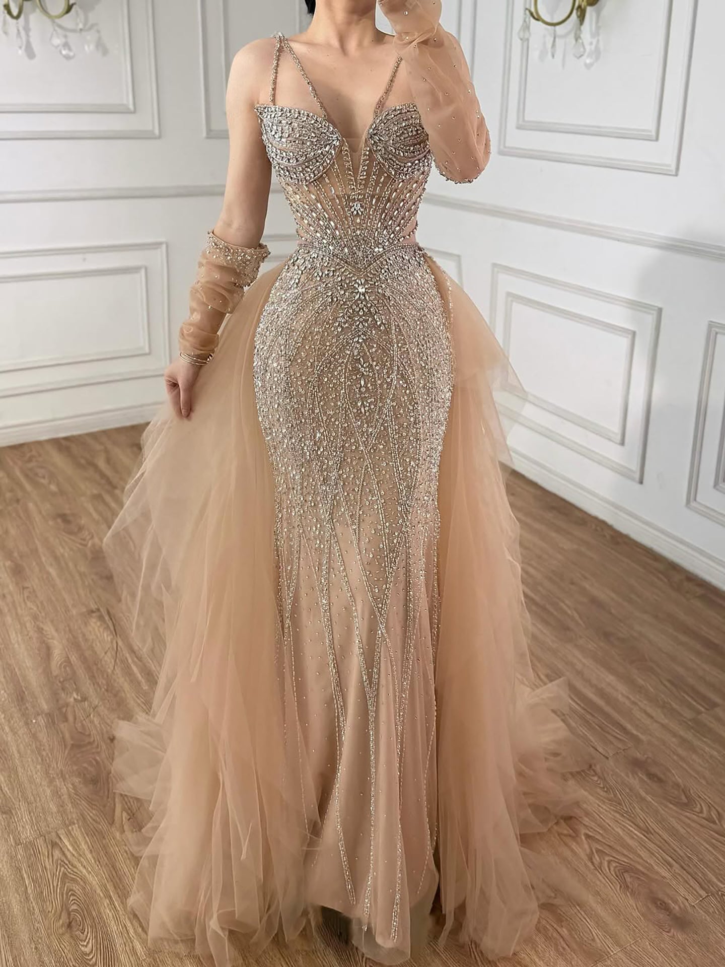 Luxury Green Beaded Mermaid Evening Dresses with Skirt LA73455