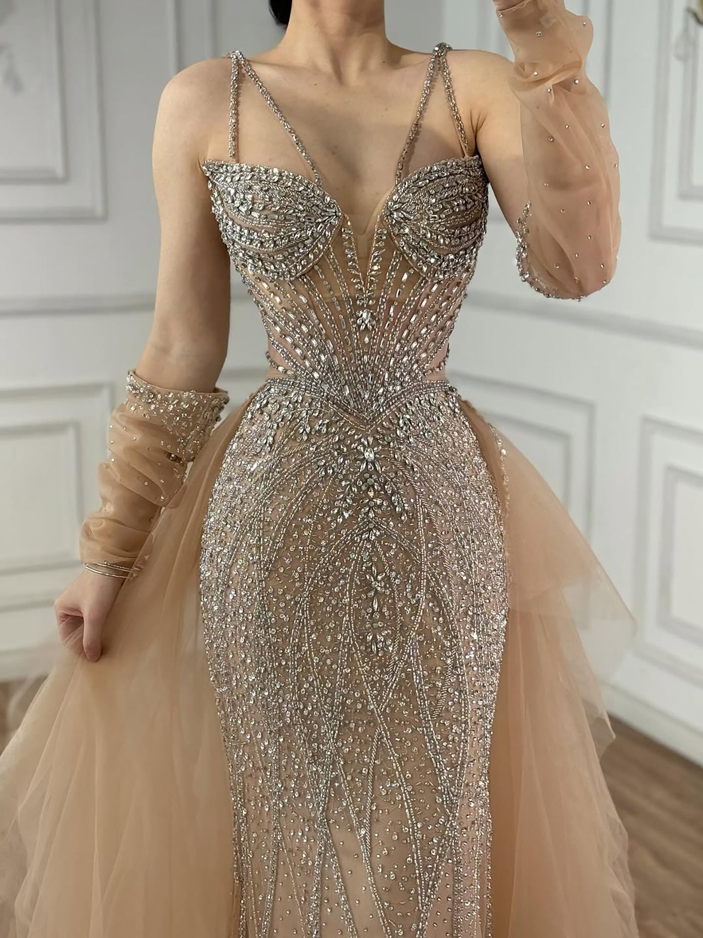 Luxury Green Beaded Mermaid Evening Dresses with Skirt LA73455