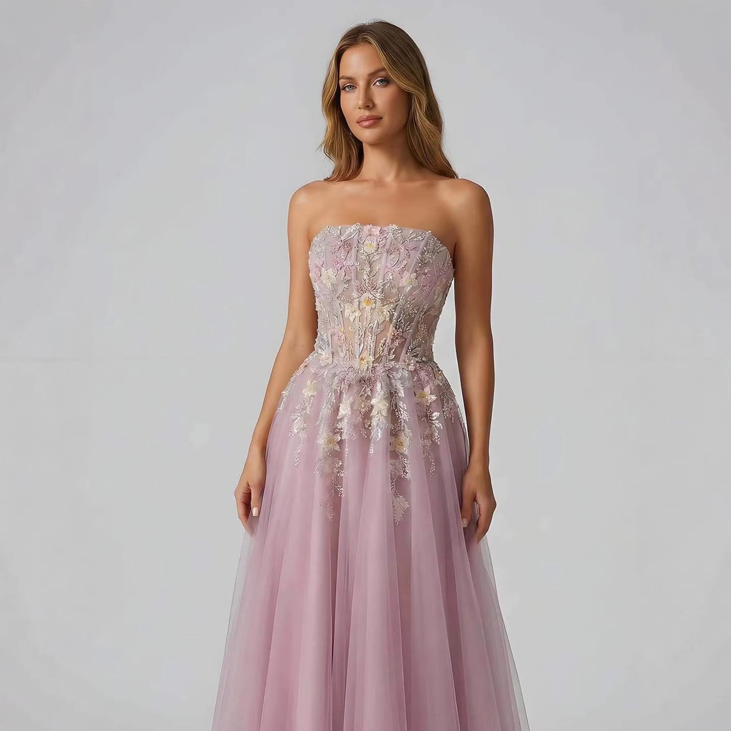 Luxury Saudi Arabic Pink Appliques Beaded Mermaid Prom Dress LA73458