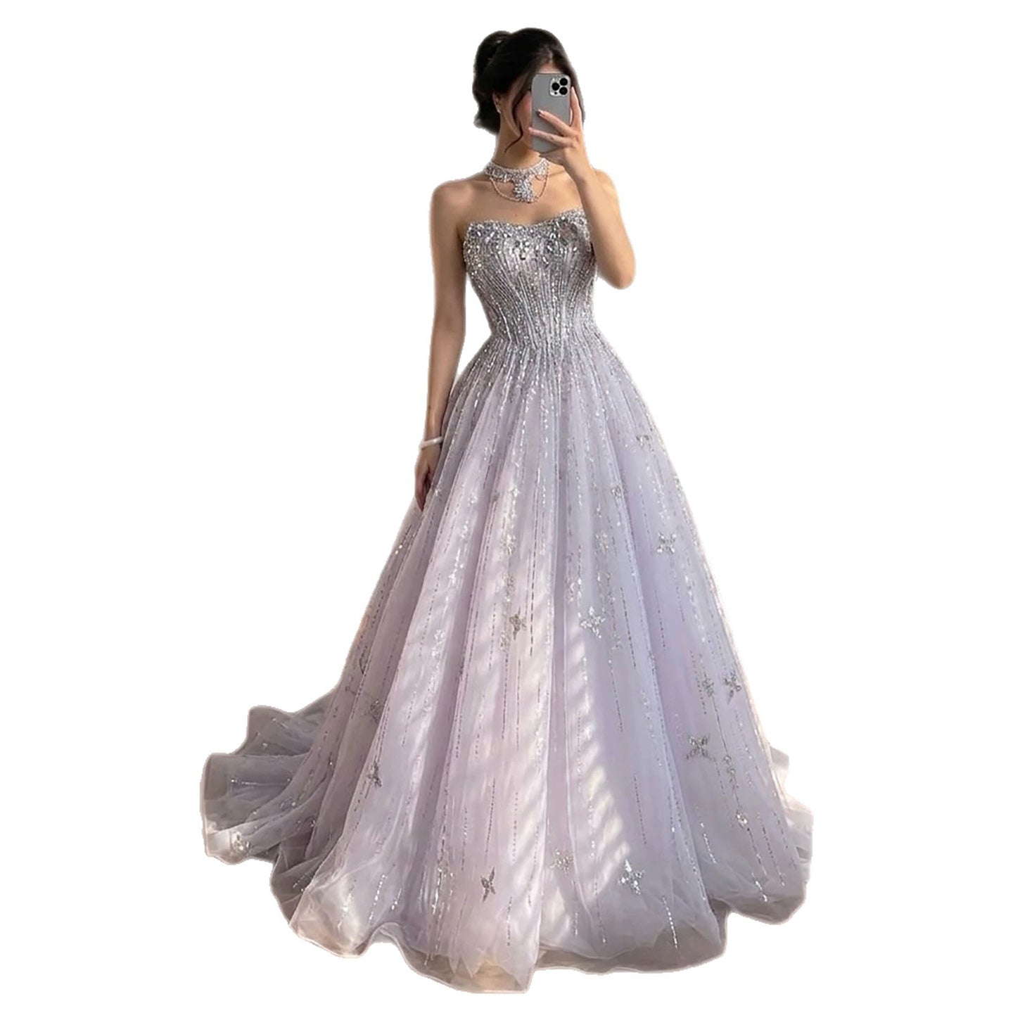 Luxury Lilac Beaded Off Shoulder A Line Evening Dress LA73465 SERENE HILL