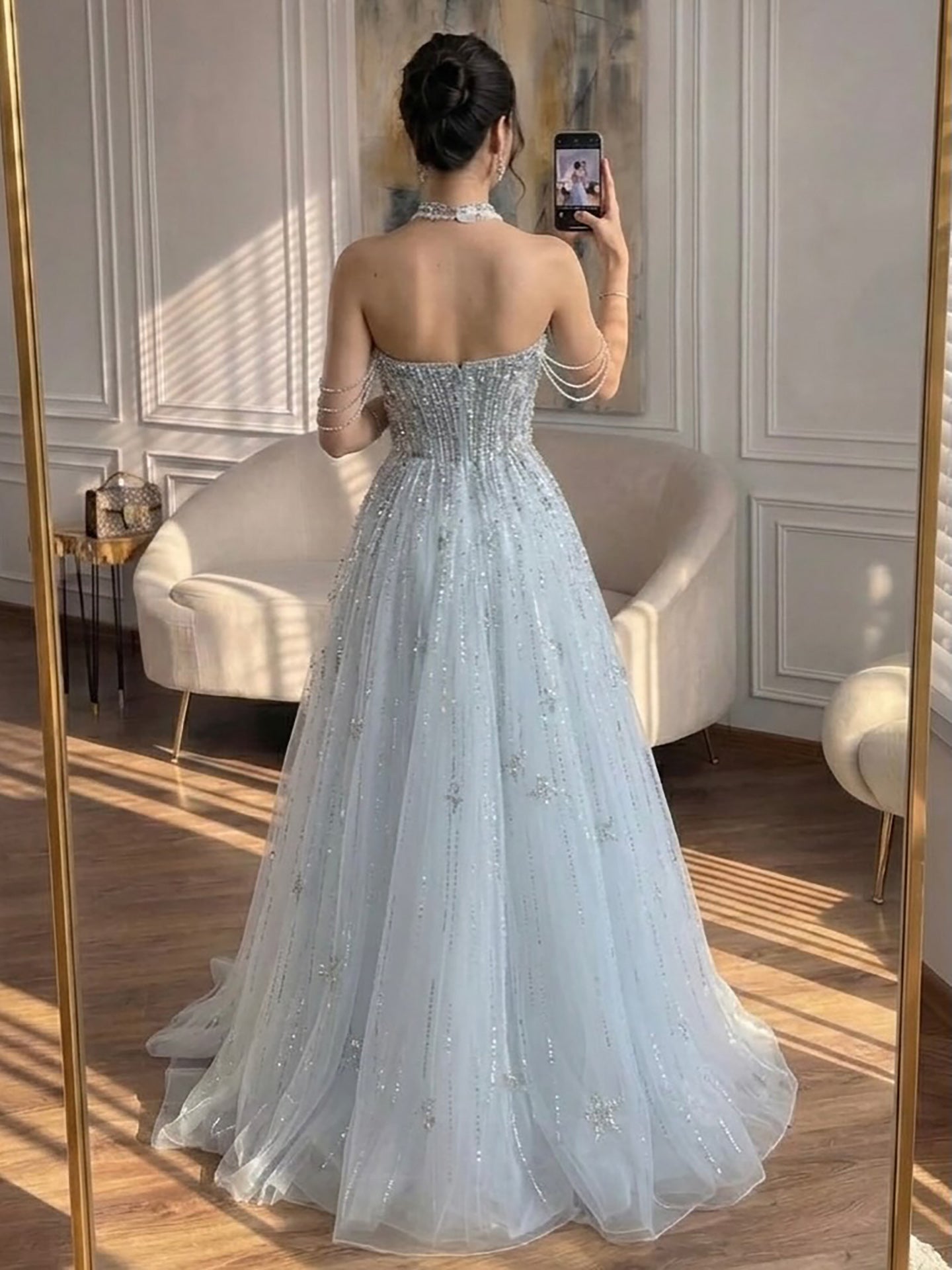 Luxury Lilac Beaded Off Shoulder A Line Evening Dress LA73465 SERENE HILL