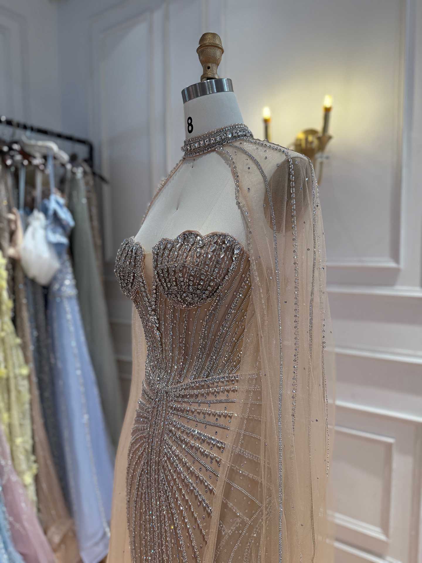 Luxury Nude High Neck Crystal Beaded Mermaid Dress LA73474A SERENE HILL