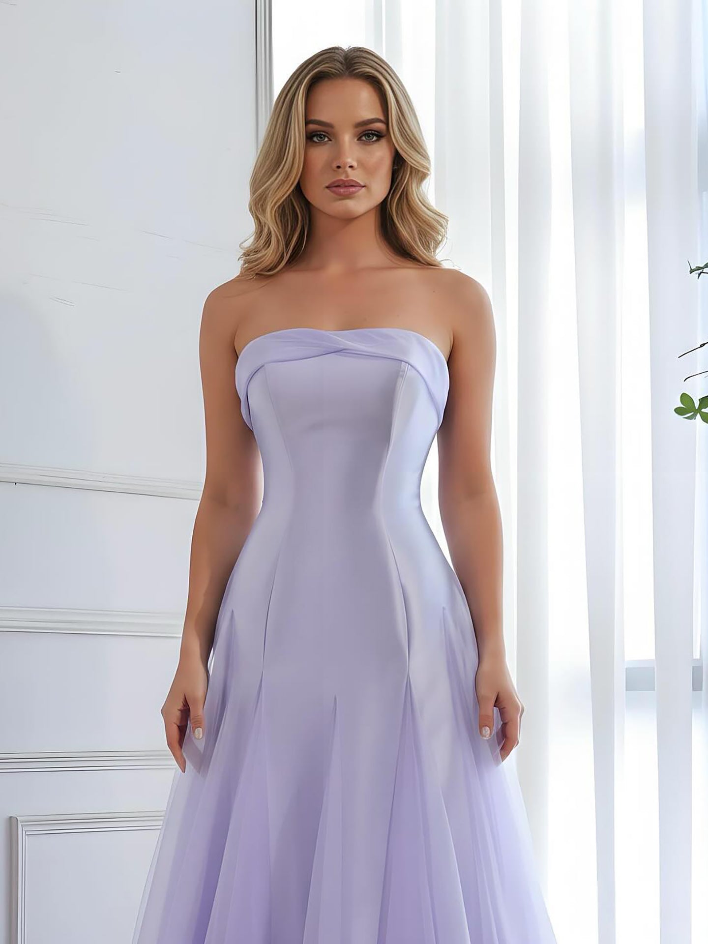 Luxury Lilac Strapless A-Line Tulle Evening Dress LA73475 - SERENE HILL