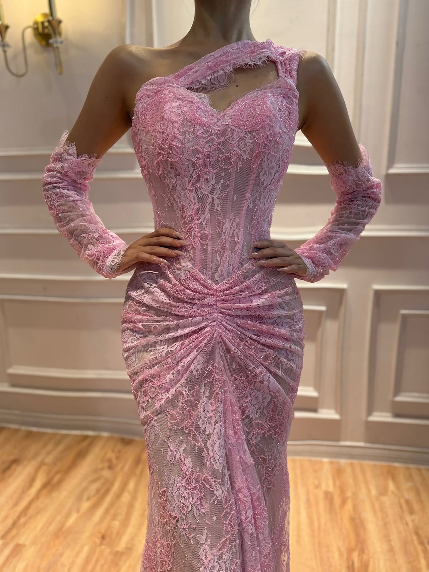 Luxury Wine Red Lace Beaded Mermaid One Shoulder Evening Dress LA73484B SERENE HILL