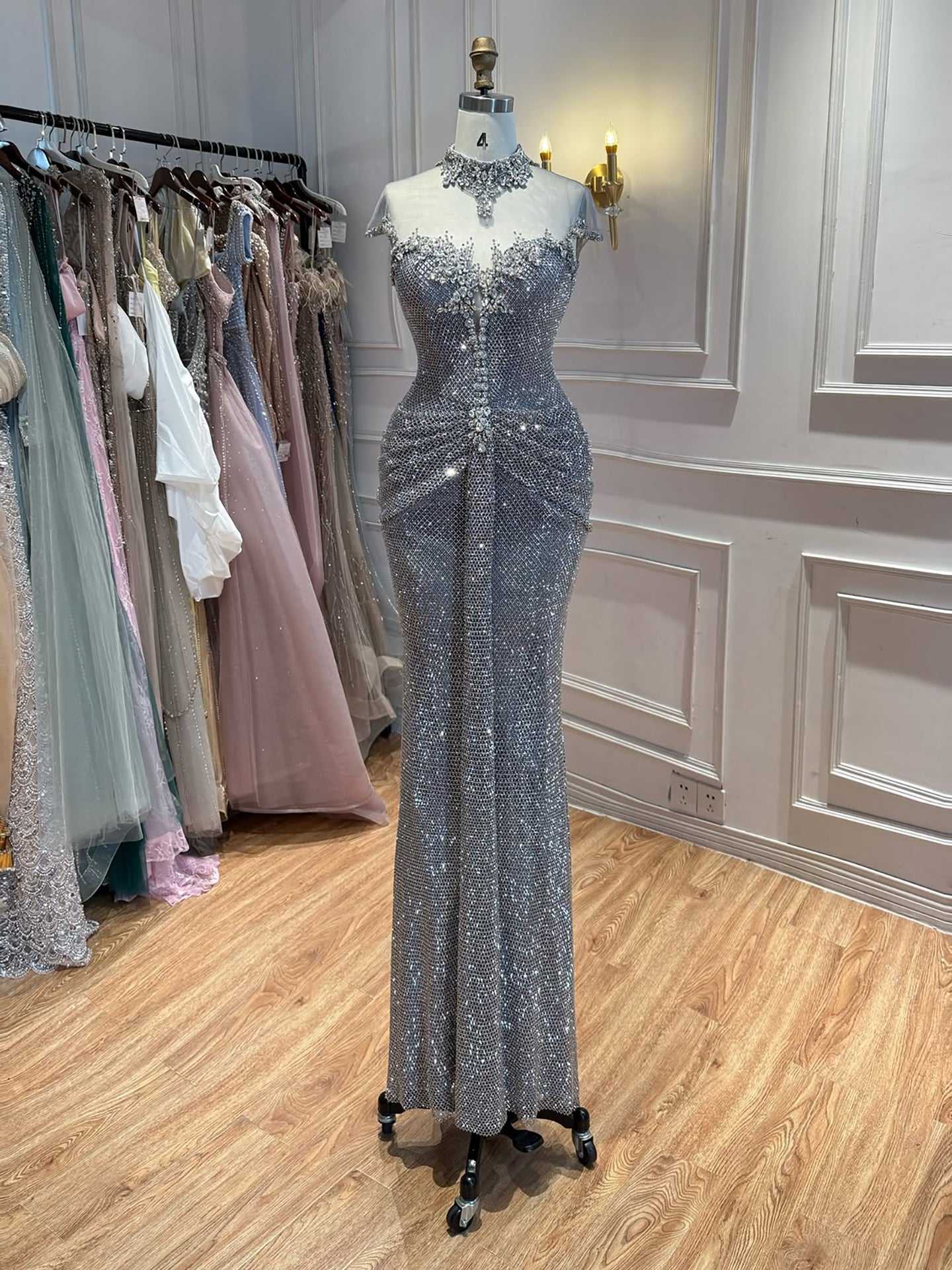 Luxury Gold Crystal Beaded Mermaid Evening Dress LA73491 SERENE HILL