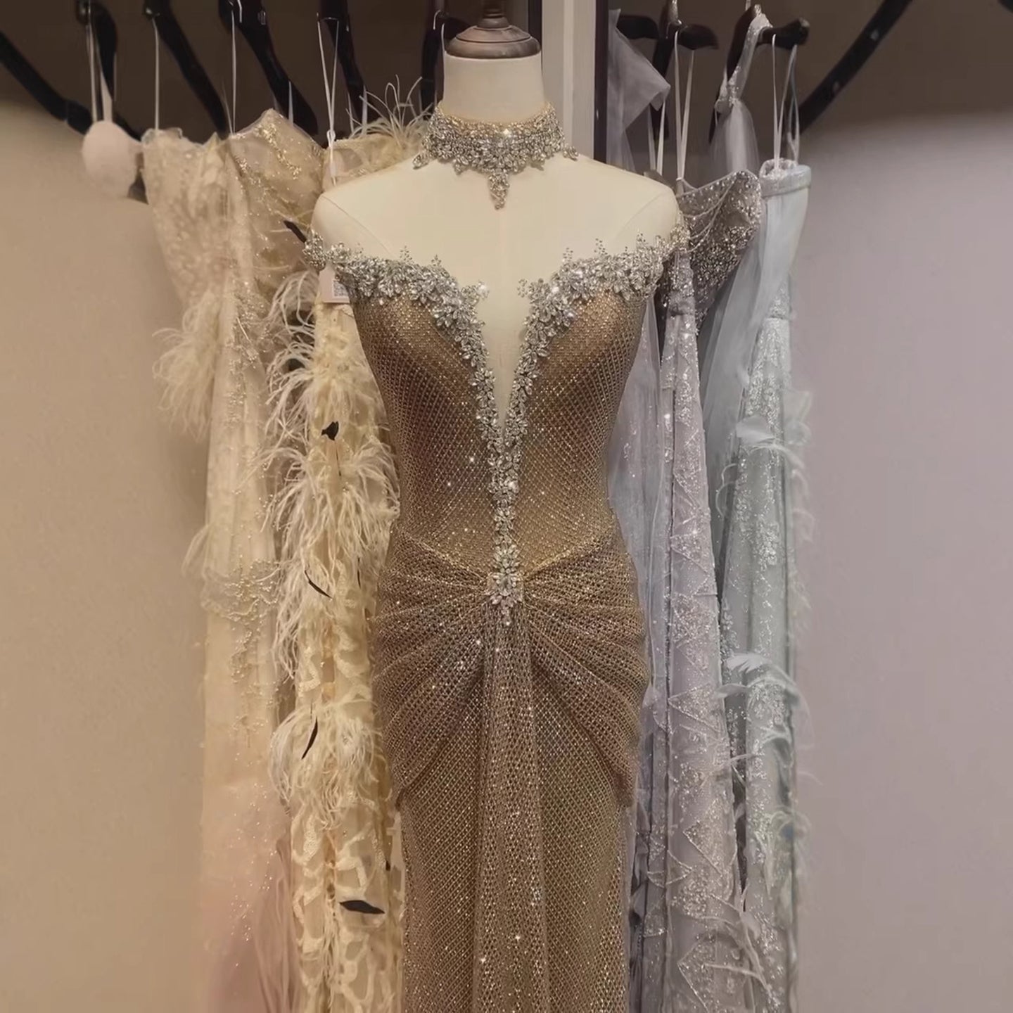 Luxury Gold Crystal Beaded Mermaid Evening Dress LA73491 - SERENE HILL