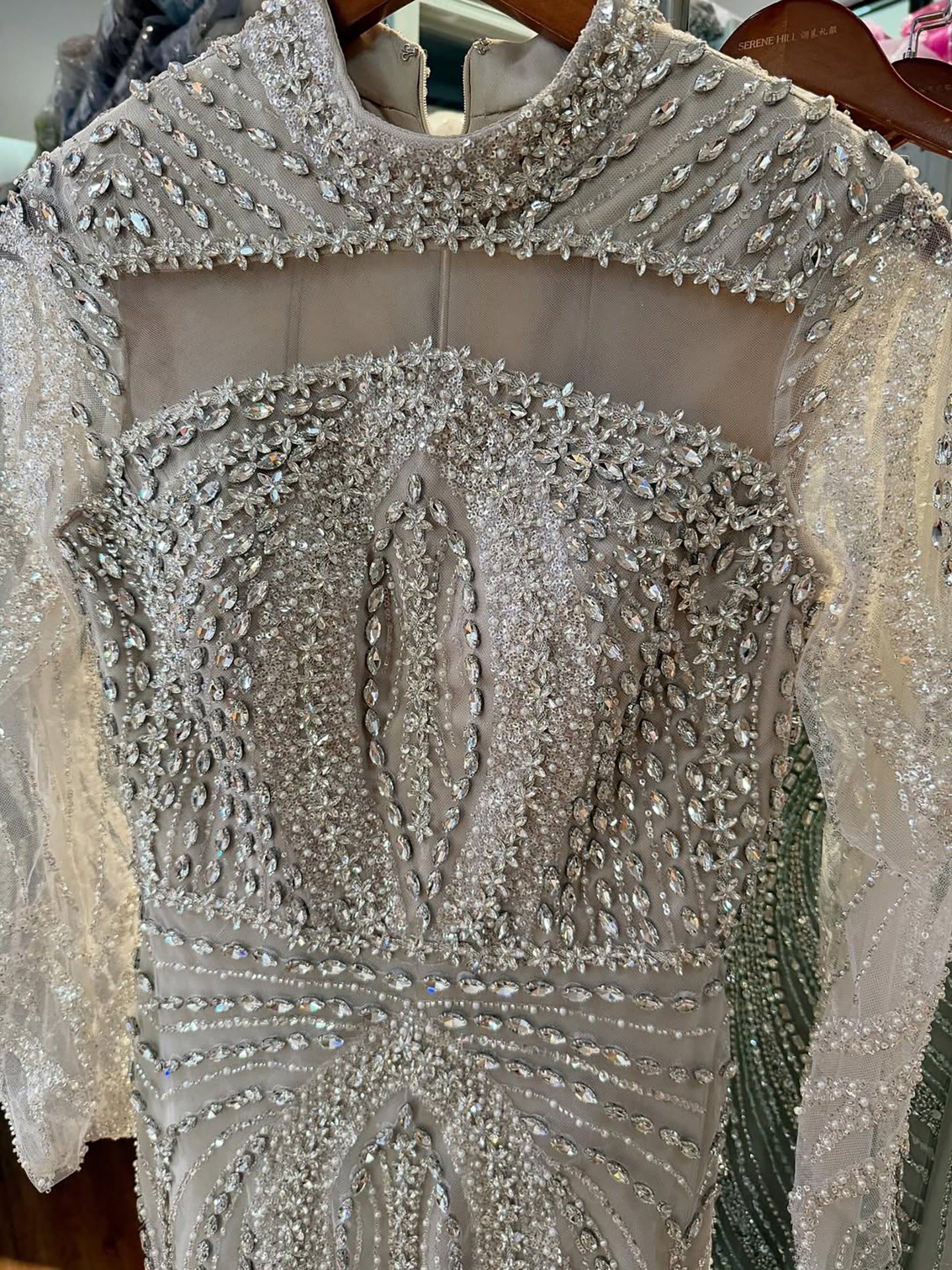Luxury Nude Modest Long Sleeves Diamond Beaded Mermaid Evening Dress LA73504 - SERENE HILL