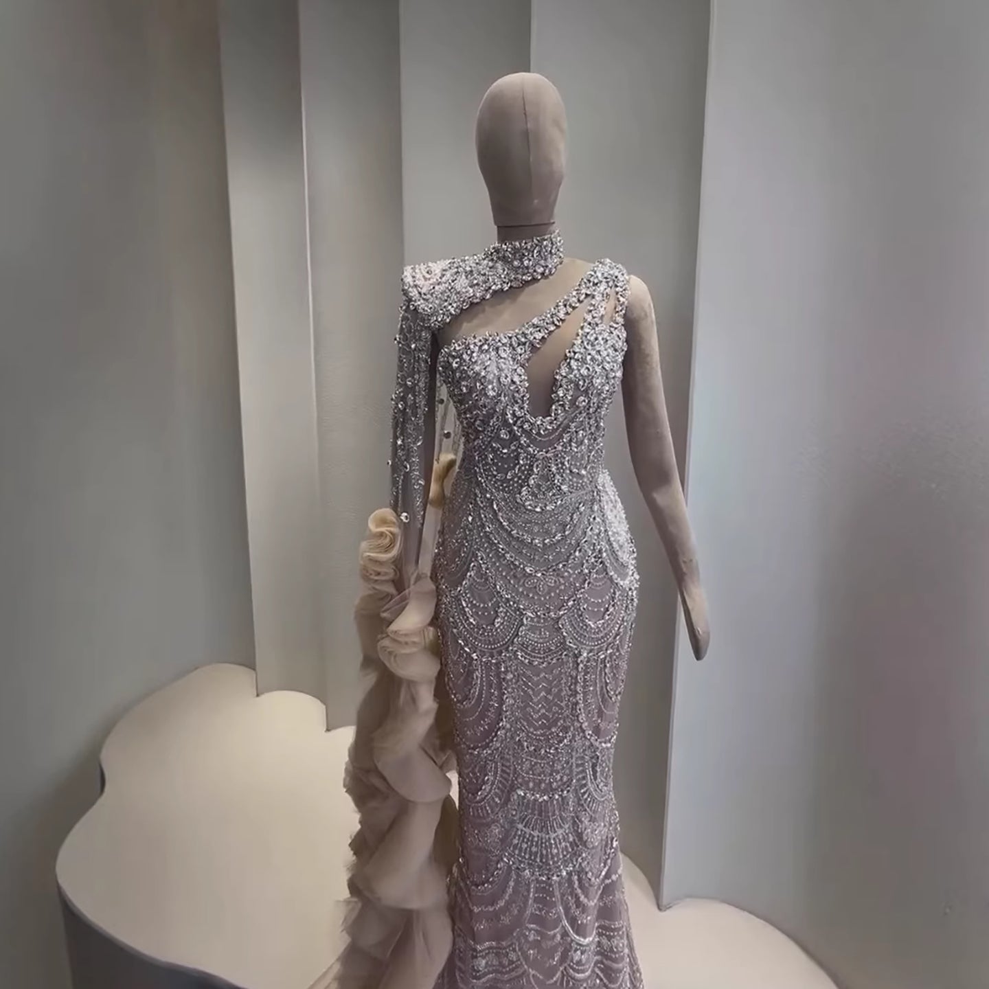 Luxury Nude Crystal One Shoulder Beaded Mermaid Evening Dress LA73533 - SERENE HILL