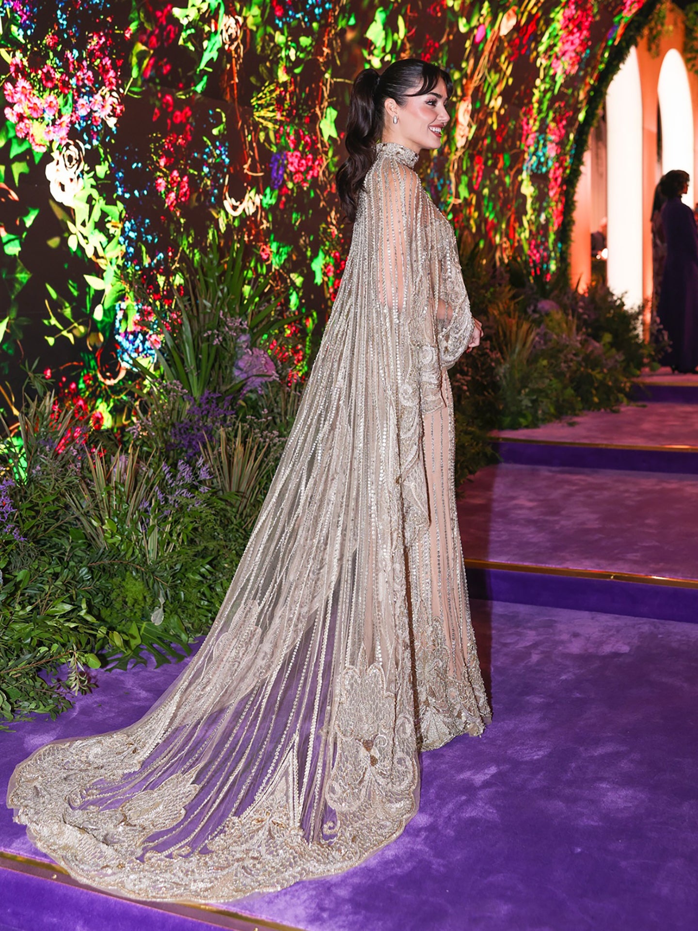 Luxury Nude Crystal Beaded High Neck Evening Dress with Long Cape LA73534 - SERENE HILL