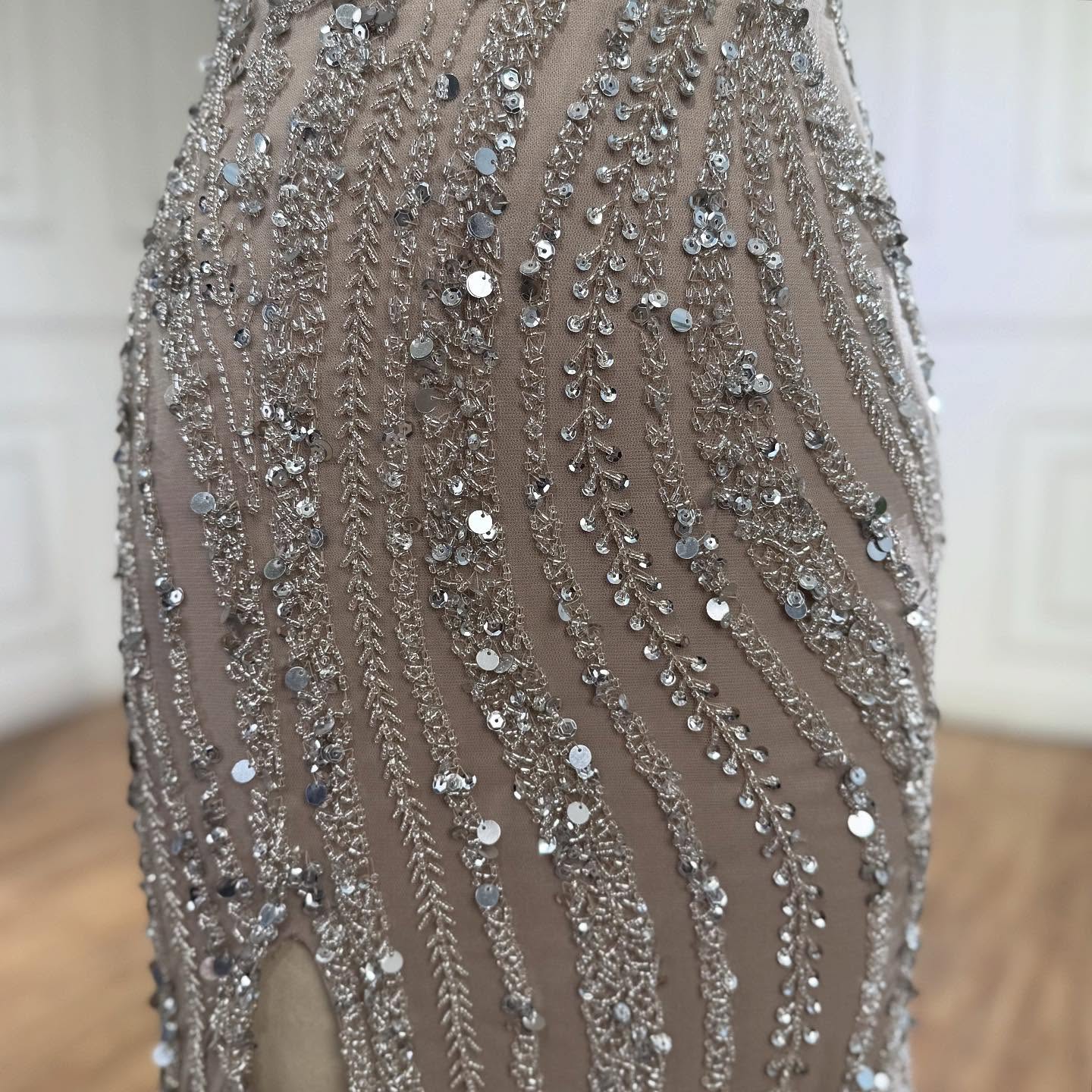 Luxury Caramel Beaded Mermaid Slit Evening Dress LA73535 - SERENE HILL