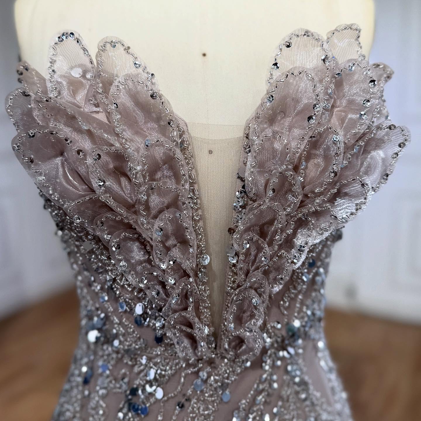 Luxury Caramel Beaded Mermaid Slit Evening Dress LA73535 - SERENE HILL
