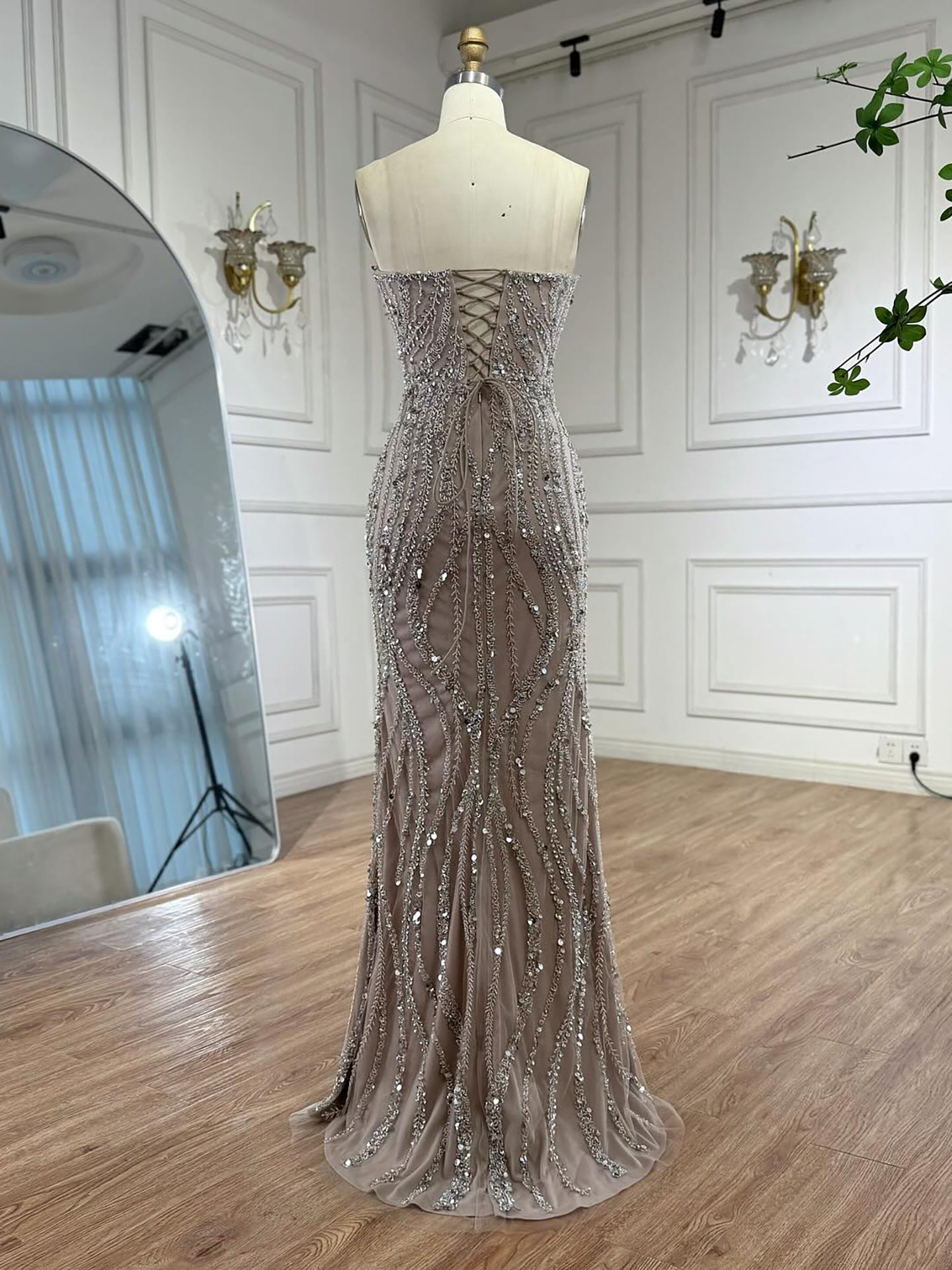 Luxury Caramel Beaded Mermaid Slit Evening Dress LA73535 - SERENE HILL