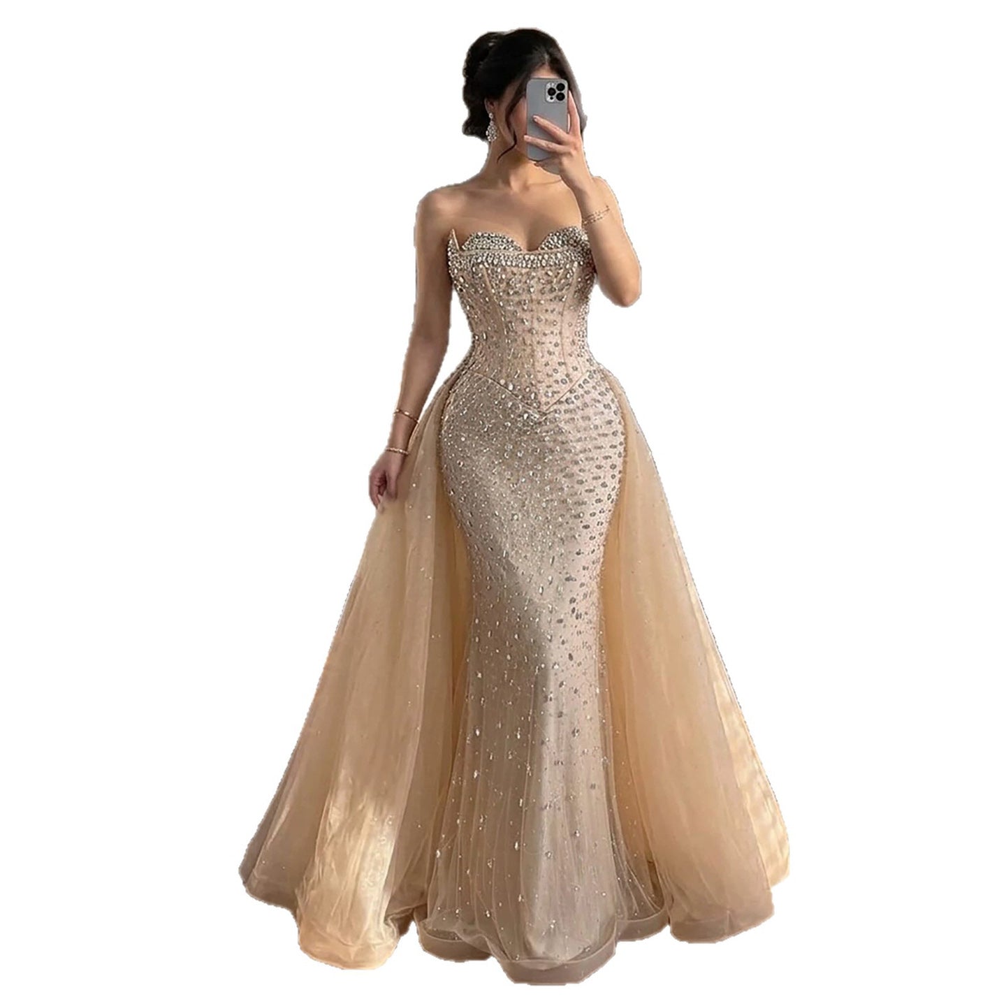Luxury Nude Beaded Mermaid Dress with Overskirt LA73536 SERENE HILL