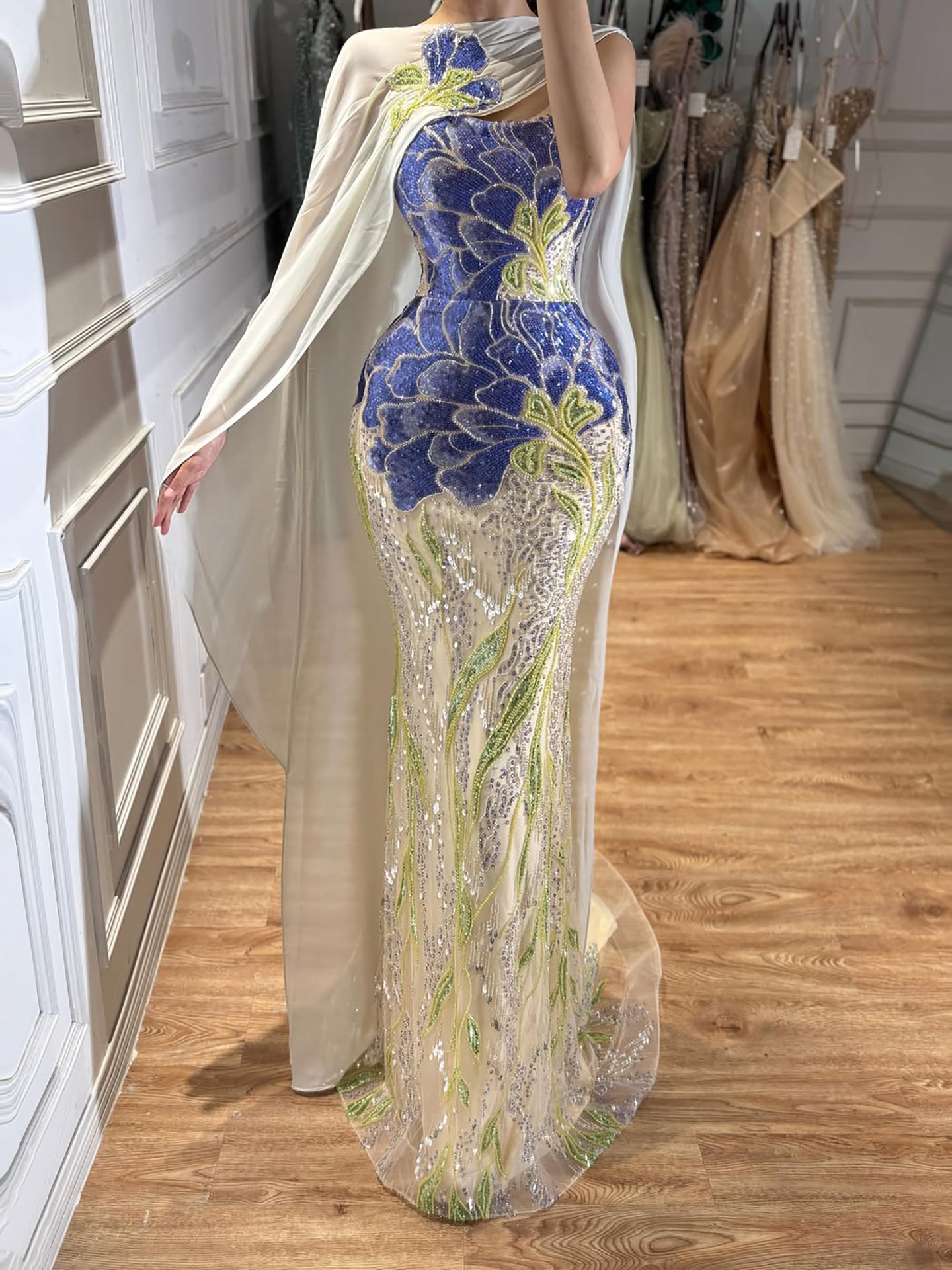 Luxury Purple Flower Evening Dress with Scarf LA73538A SERENE HILL