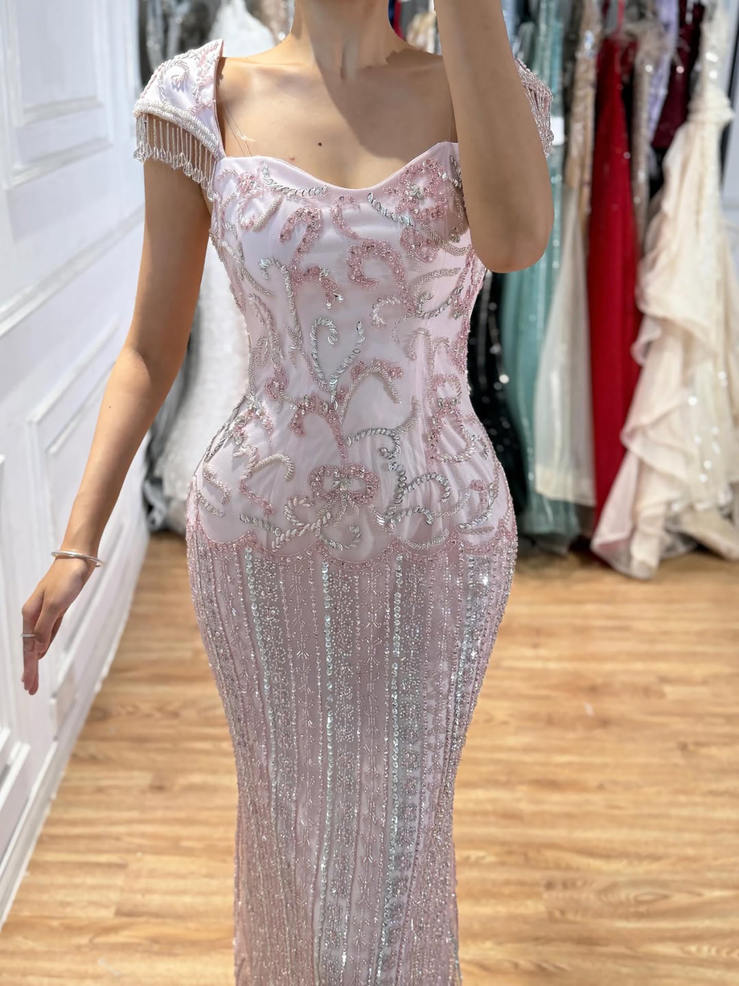 Luxury Pink Beaded Mermaid Evening Dress LA73550 SERENE HILL