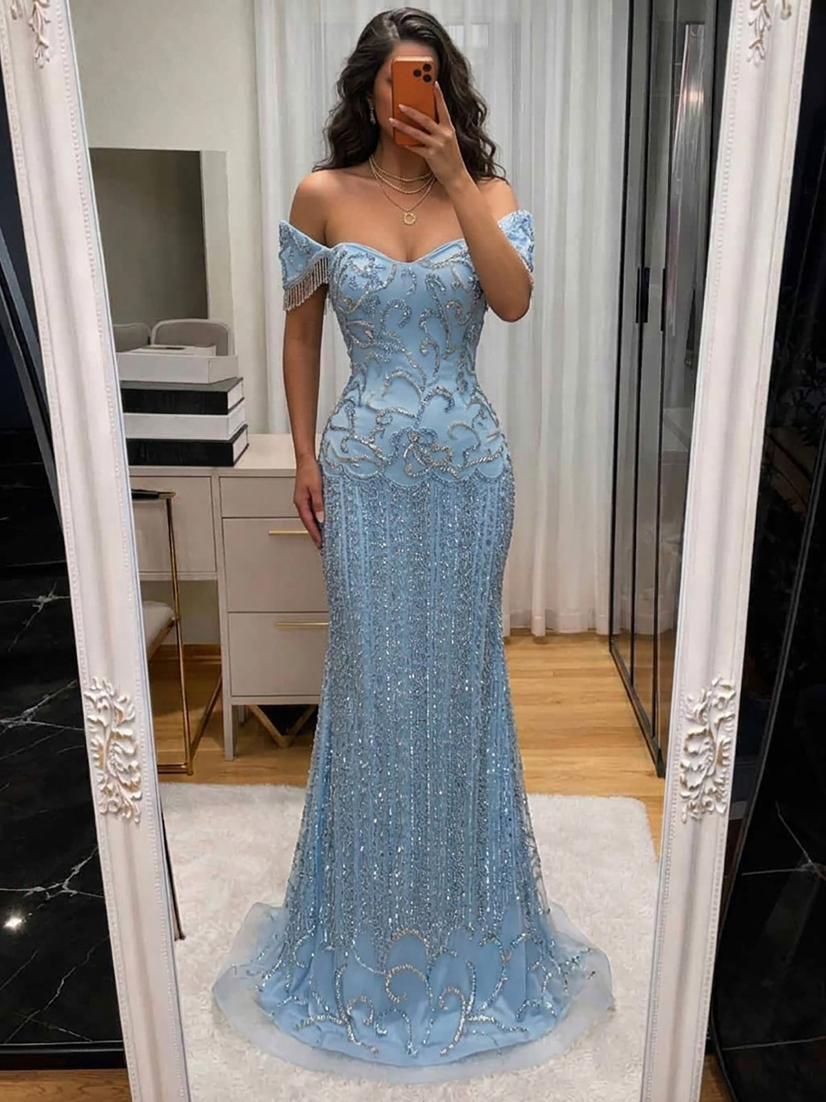 Luxury Pink Beaded Mermaid Evening Dress LA73550