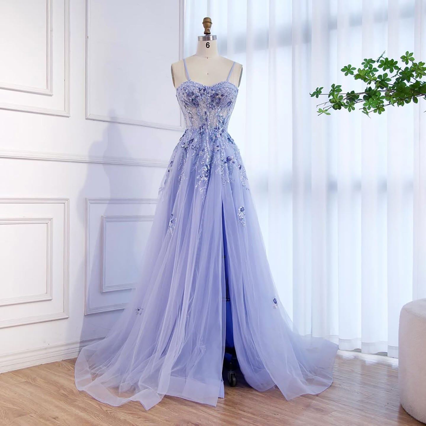 Luxury Blue Strapless Beaded A-Line Prom Dress LA73551